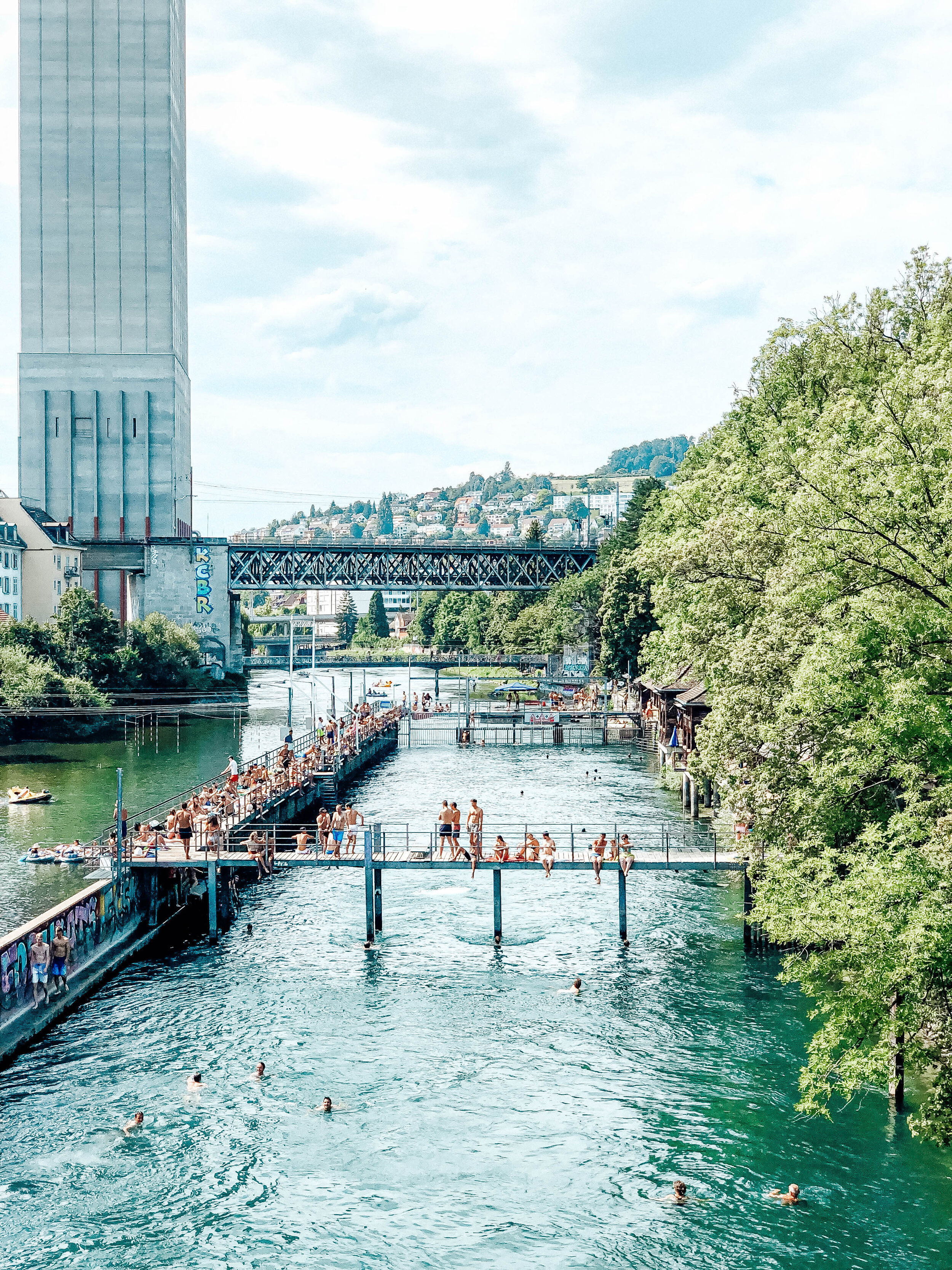 Swimming in the Limmat in Zurich, Switzerland