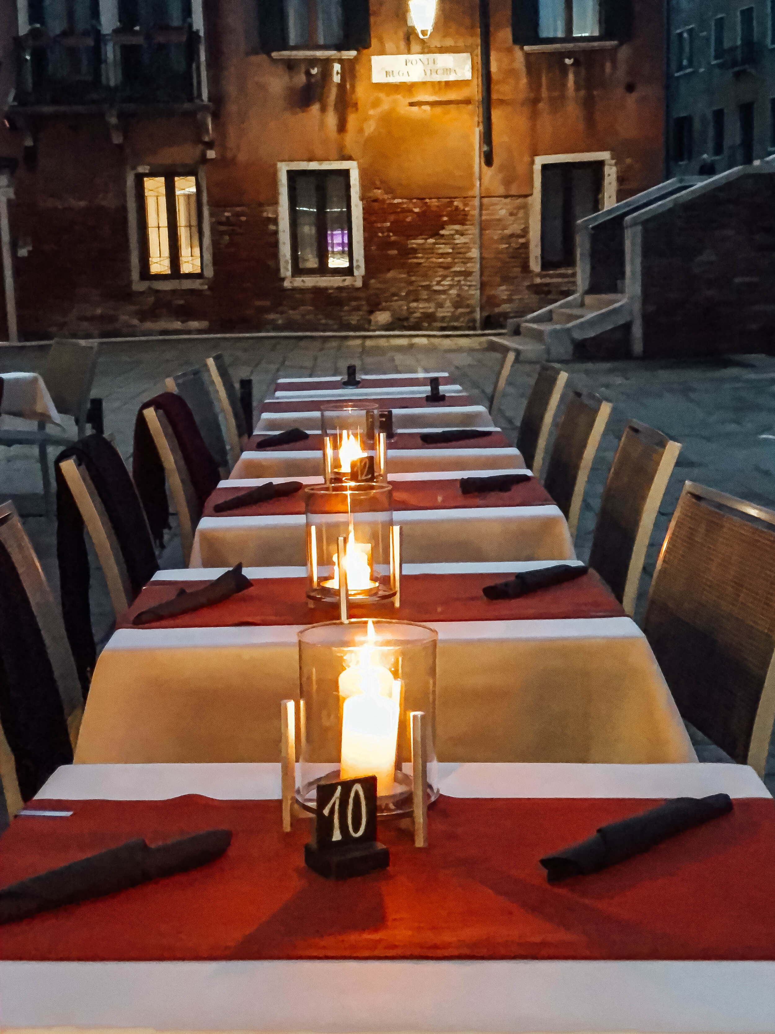 Empty restaurant in Venice Italy