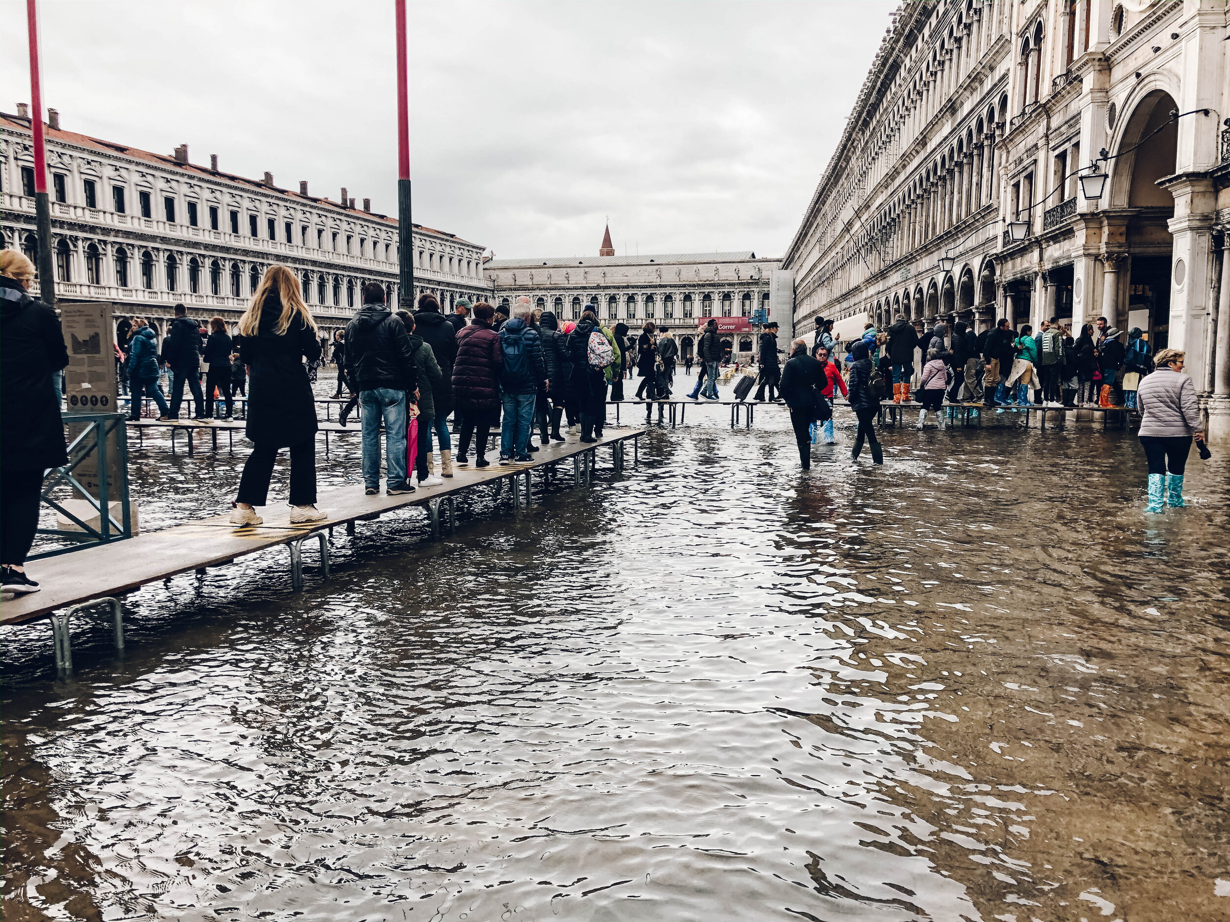 Flooded St. Marks Square in November 2019 Venice Italy