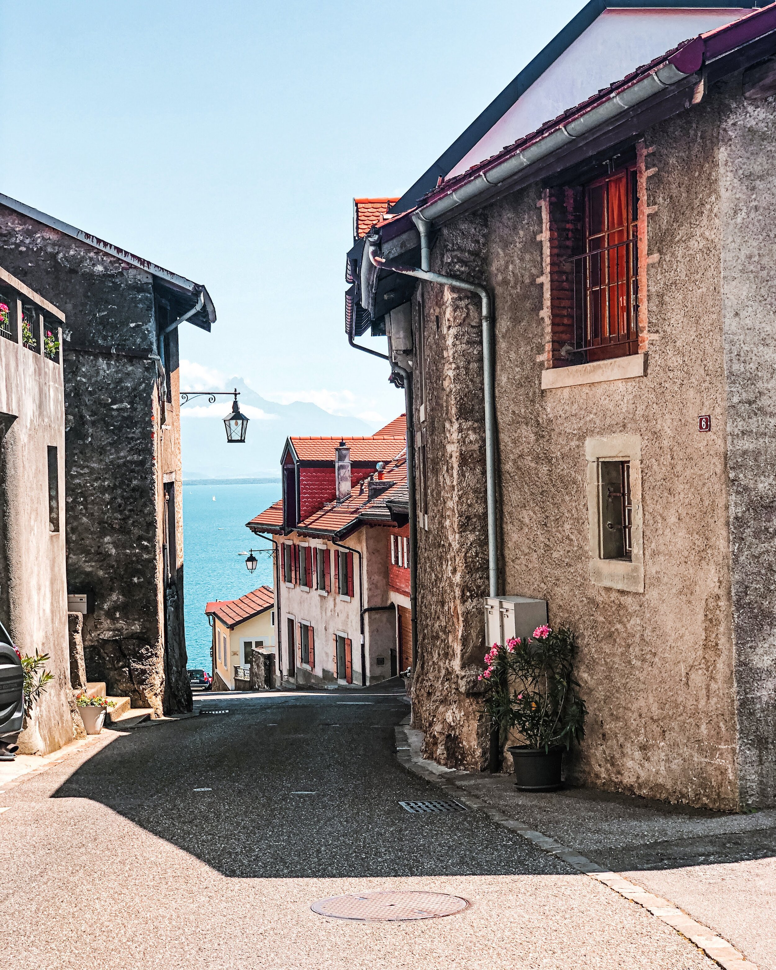 Street in Rivaz in Vaud, Lavuax, Switzerland