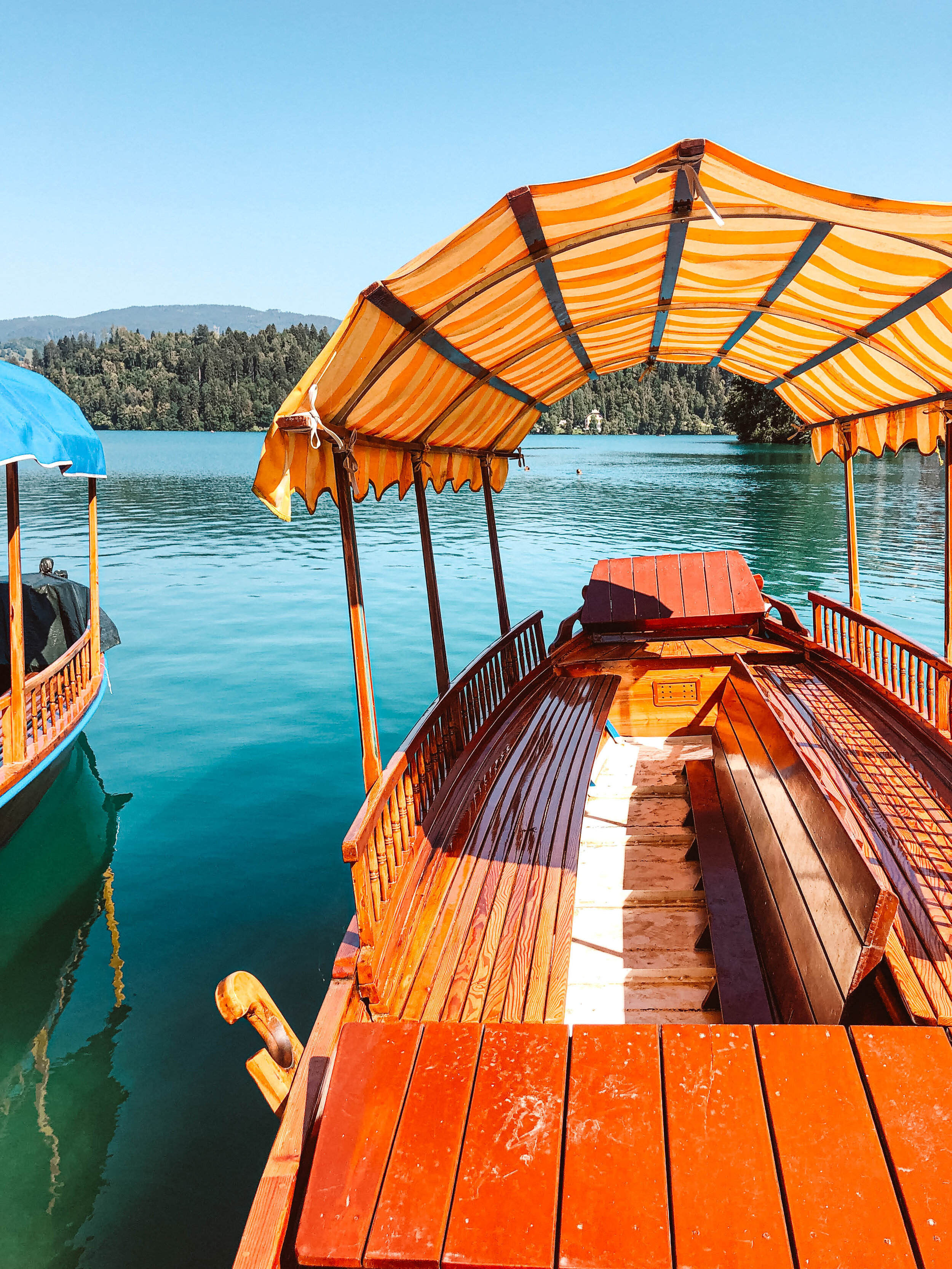 Slovenia Lake Bled pletna boats in summer 2.jpg