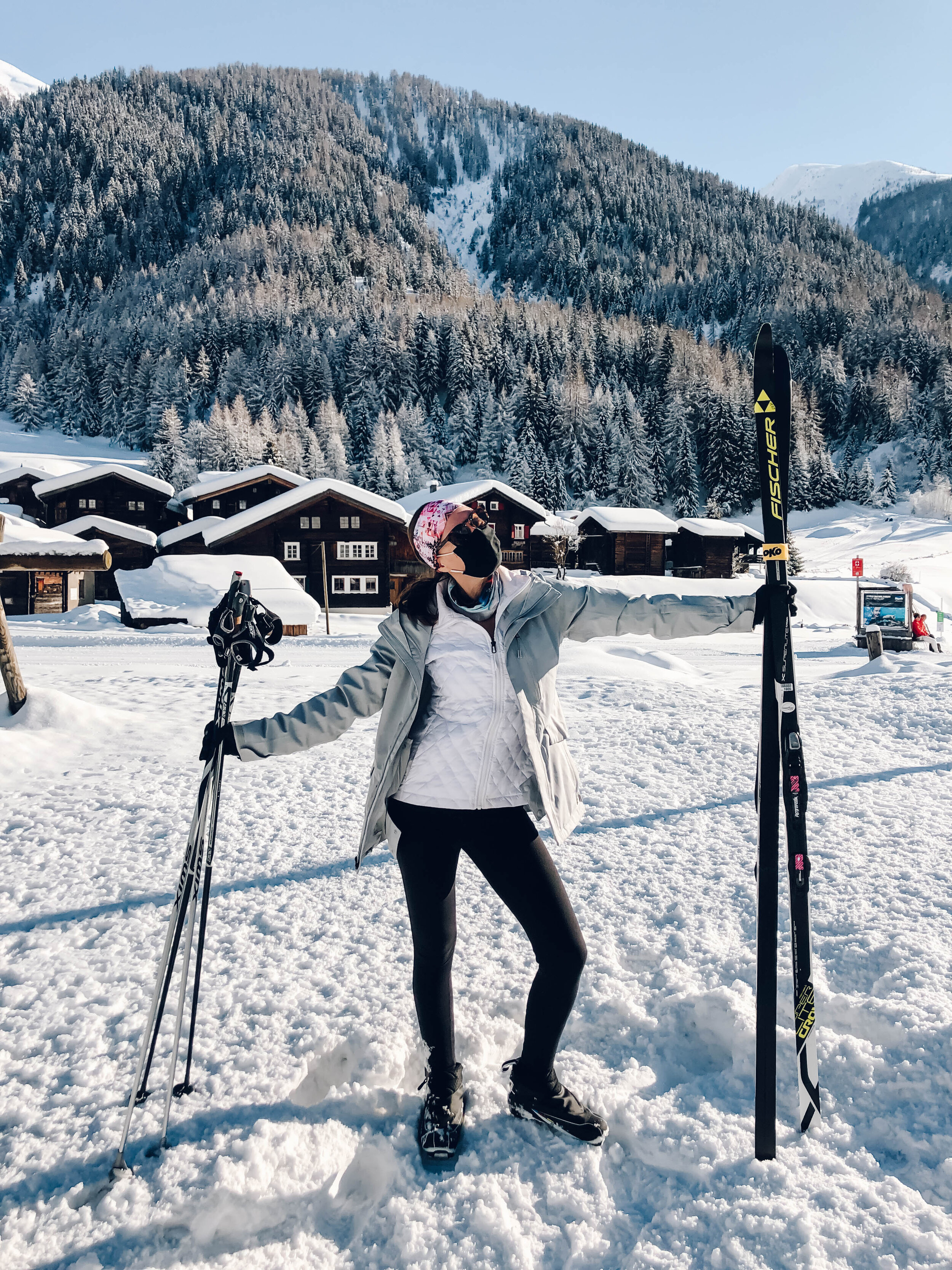 Cross-country skiing in Blitzingen, Goms, Switzerland