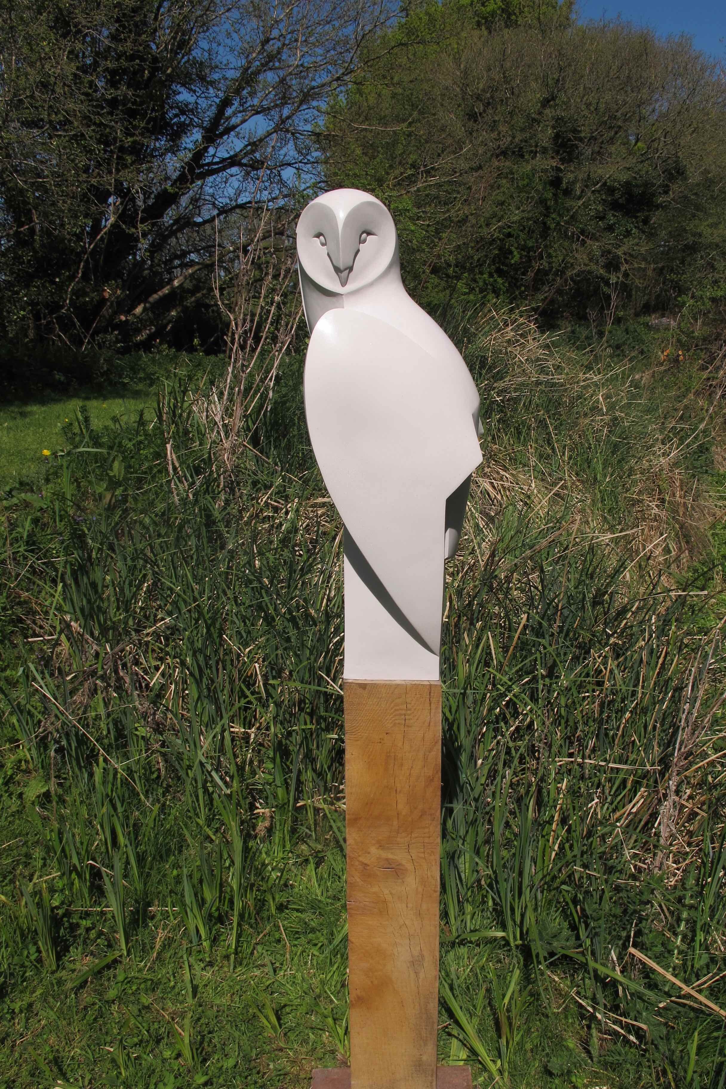 Barn owl landed £1500 H 64cm w/o oak post