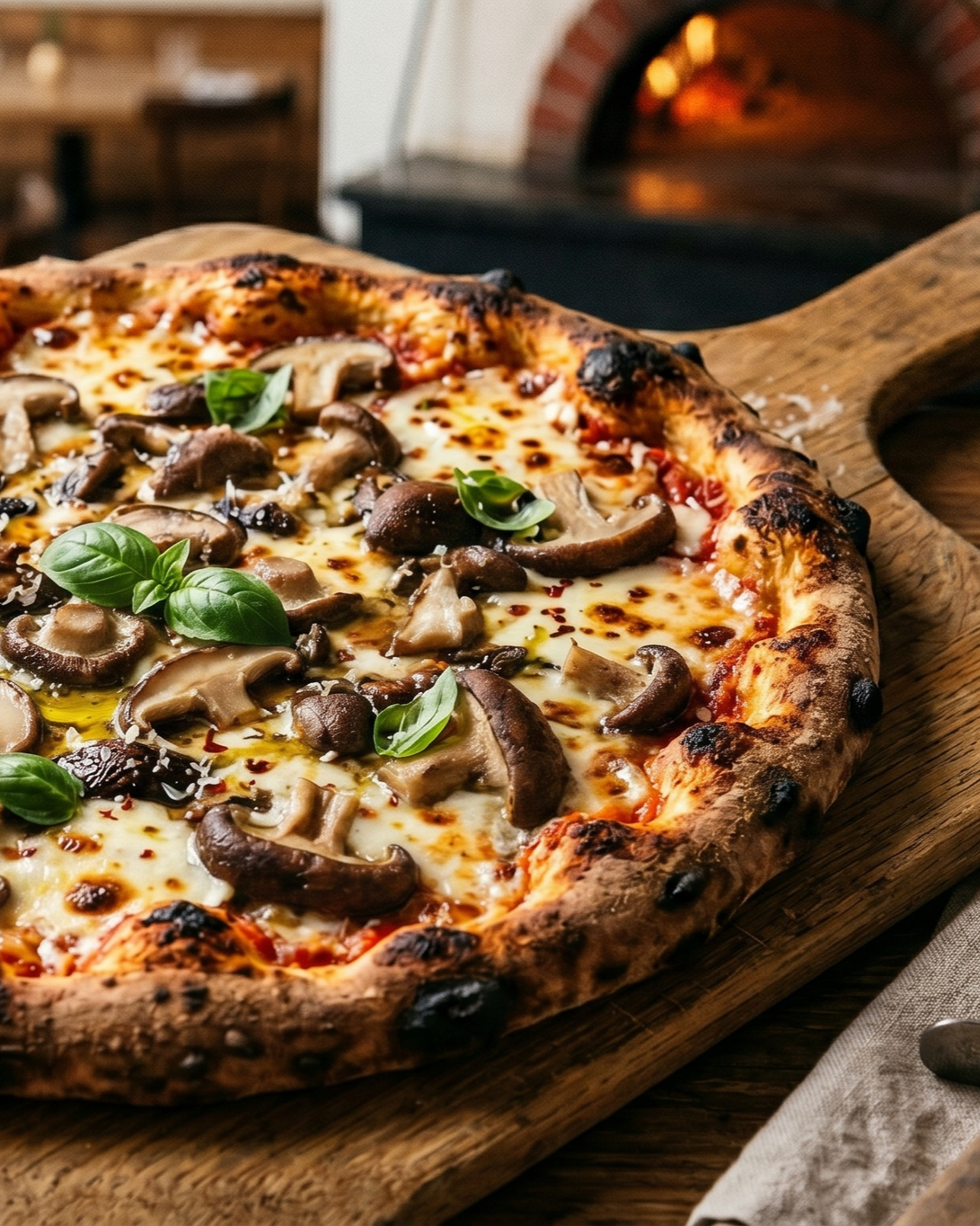 wood-fired shiitake mushroom pizza