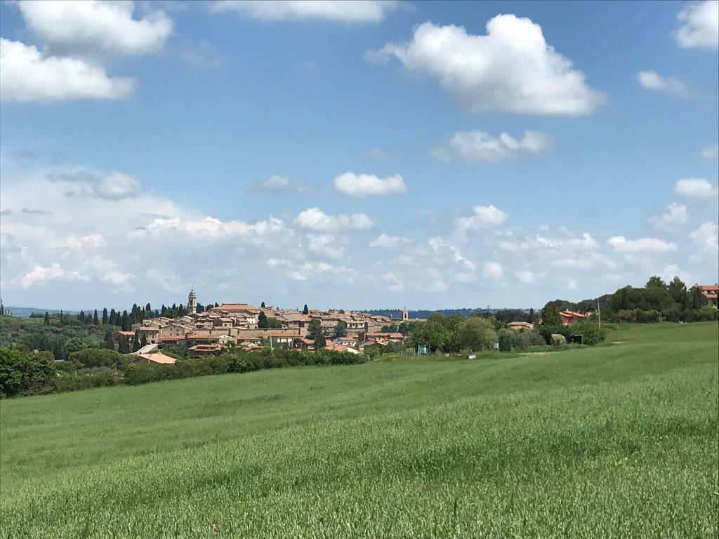 San Quirico d’Orcia, as viewed from one of the many hiking paths leading out from the town to the neighboring villages.