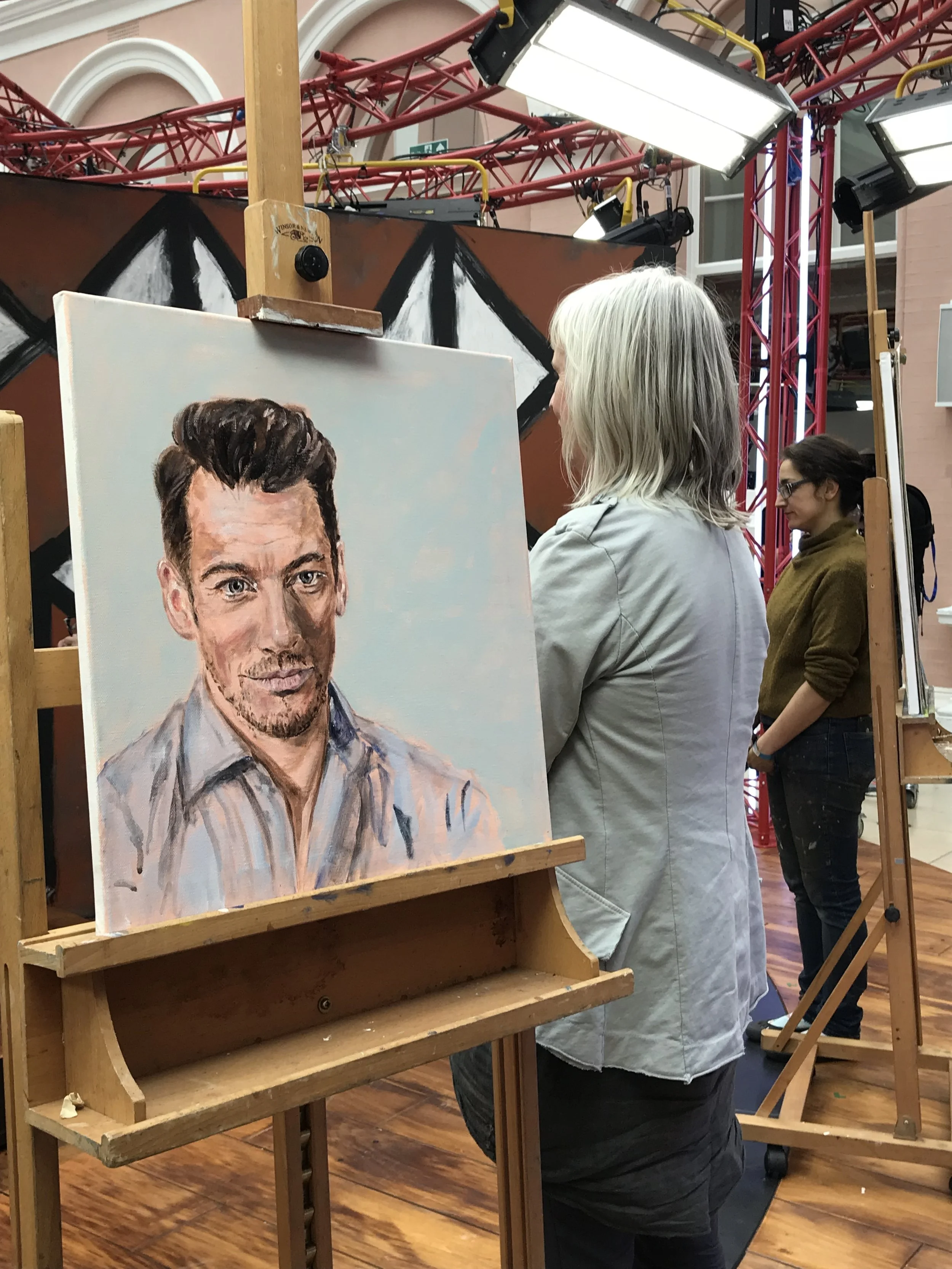 The moment just before we revealed our paintings to David Gandy.