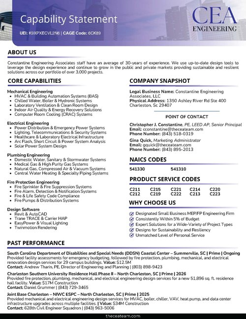 Government Capabilities Statement — Constantine Engineering Associates, LLC
