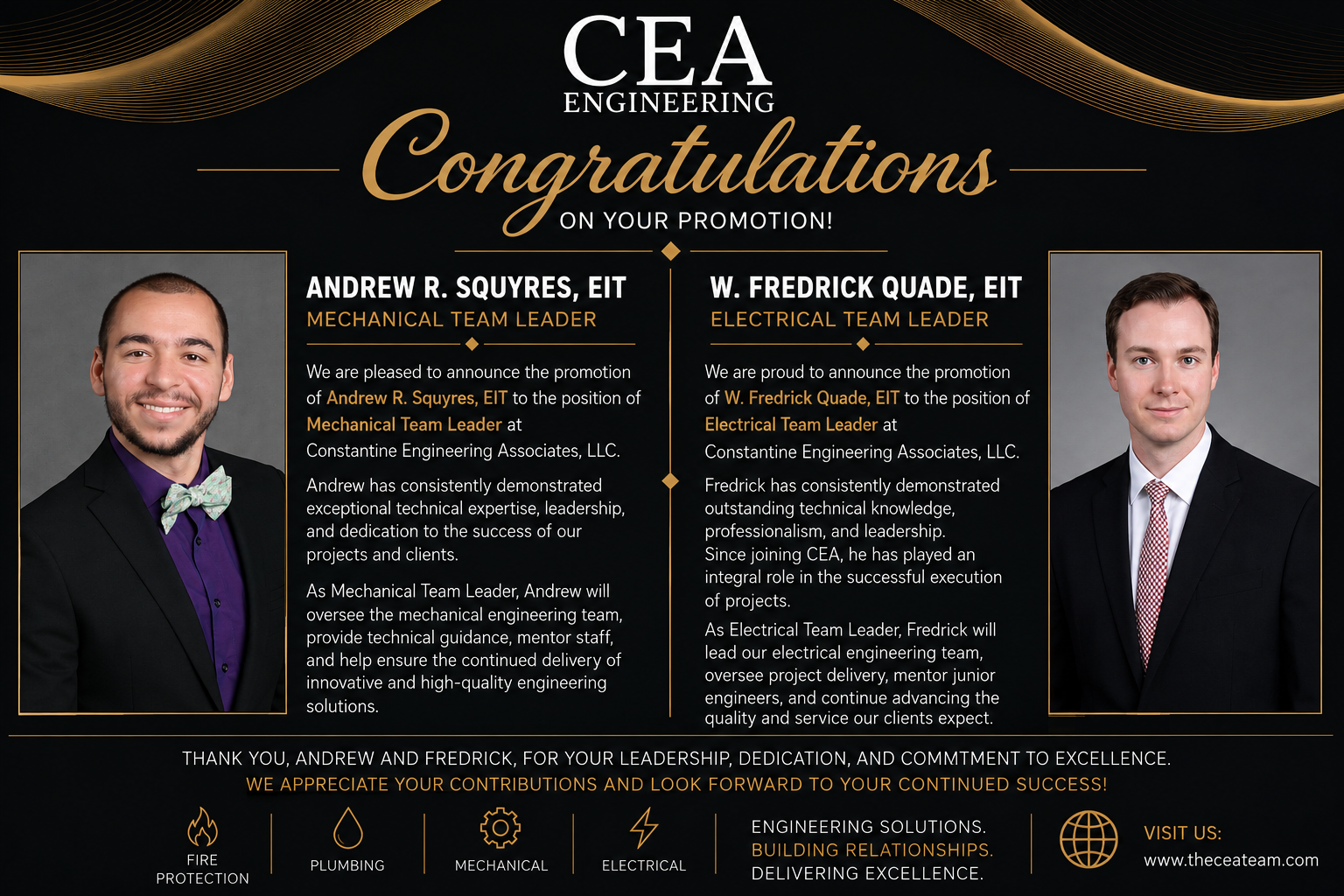 CEA announcement for Andrew Squyres and Fredrick Quade promotions