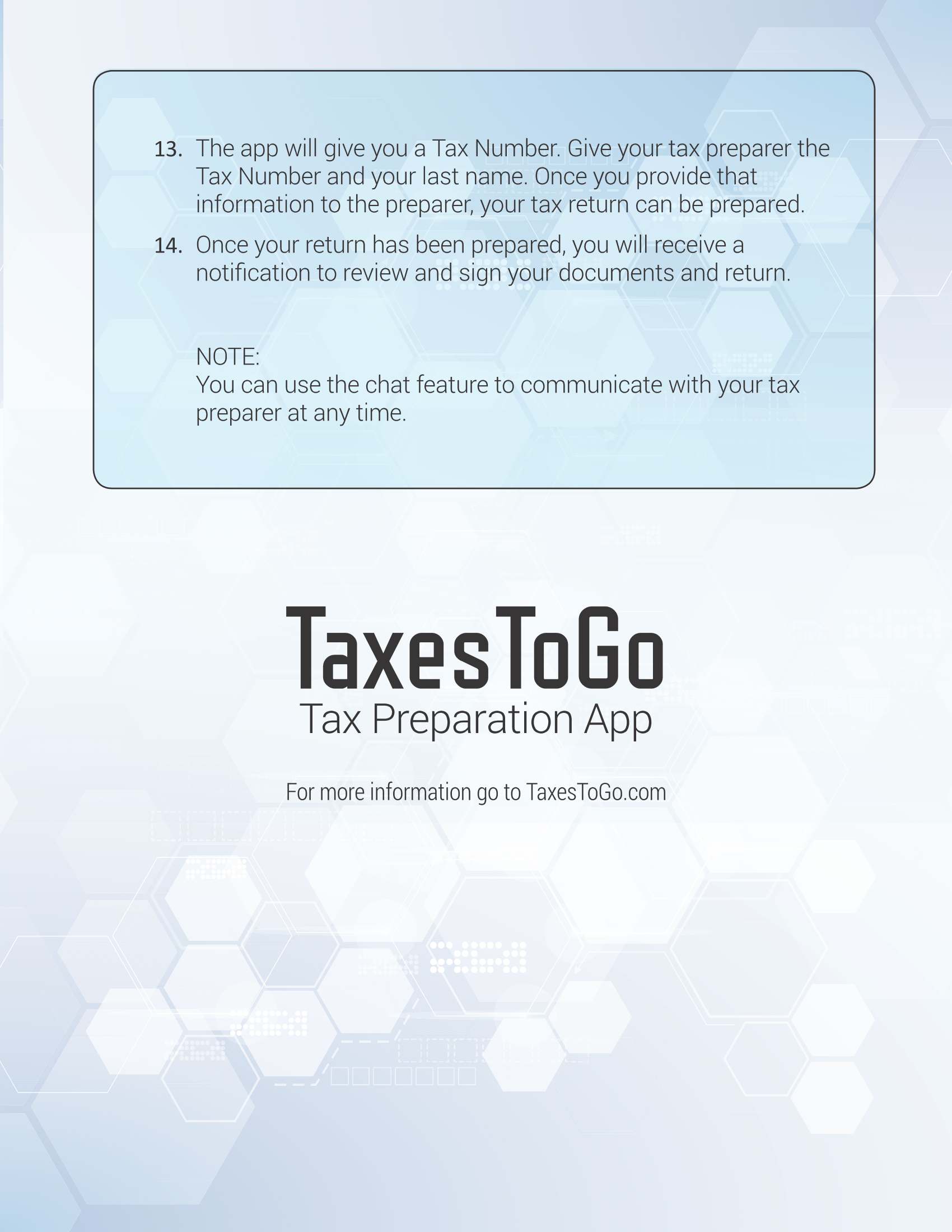 TaxesToGo Tax Preparation App