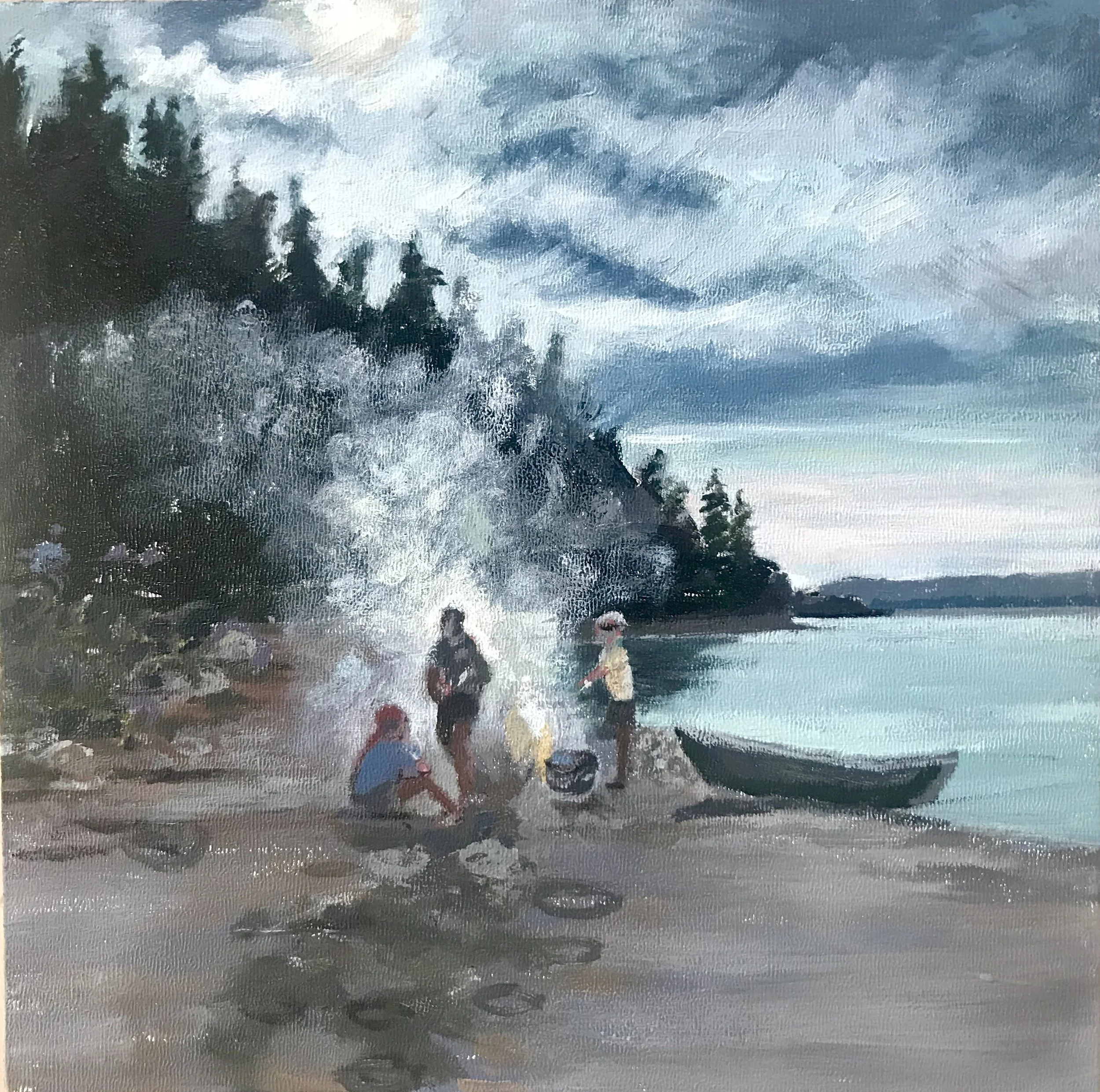 Summer lobsterbake, Deer Isle, Maine - 6" x 6" (oil on panel) - $125