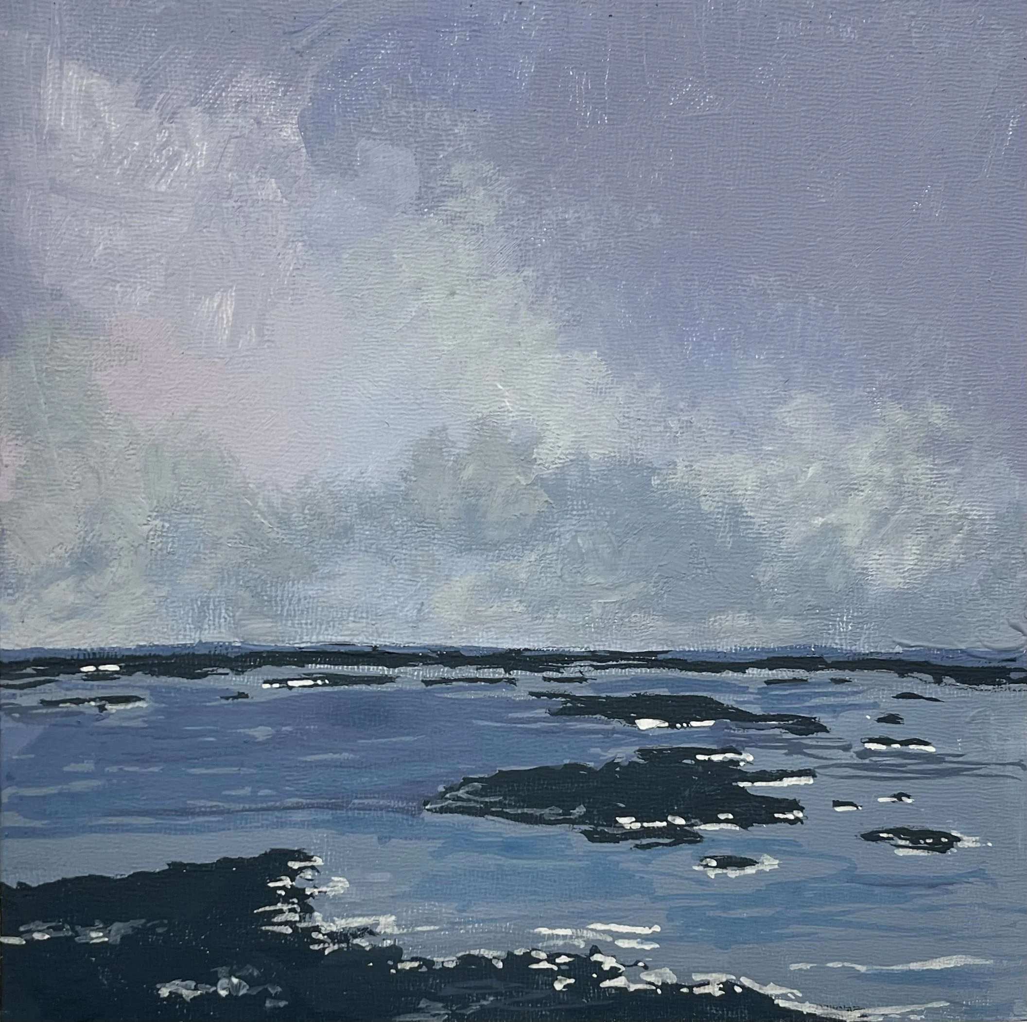 Casco Bay in Winter - 6" x 6" (gouache on panel) - $250