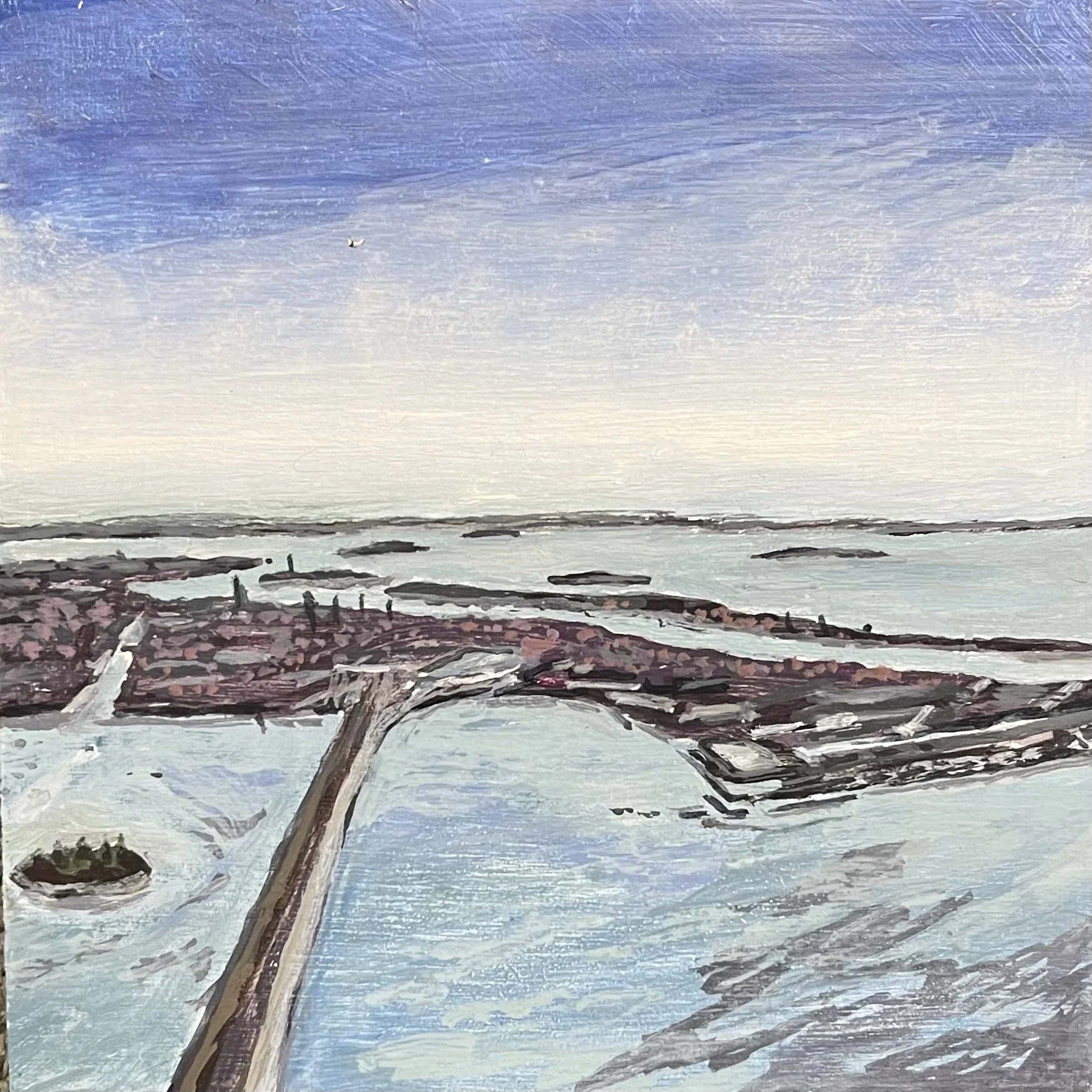 Approaching Venice - (oil on panel) - 4" x 4" - $195