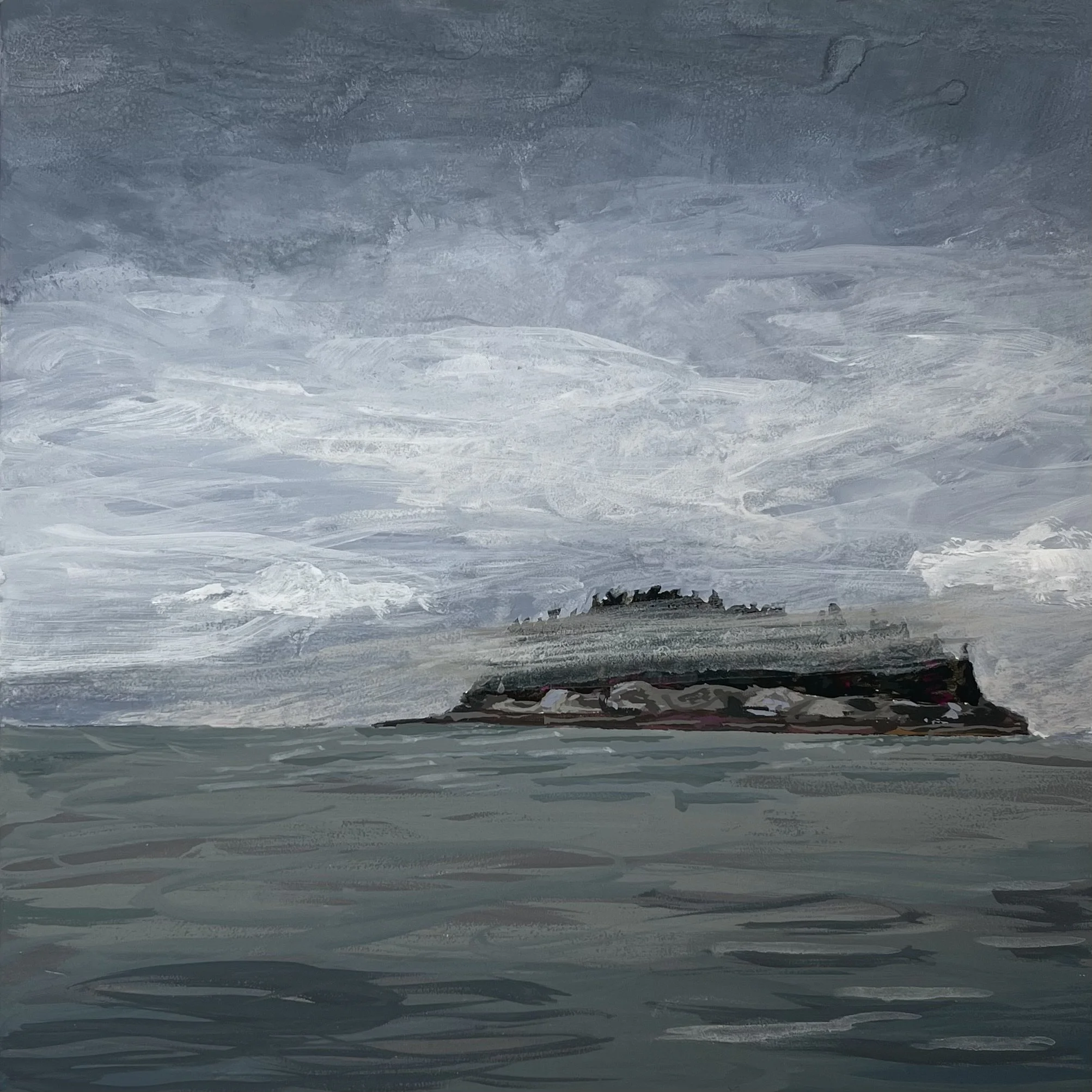 Fog, Penobscot Bay -  6" x 6" (gouache on panel) - $275