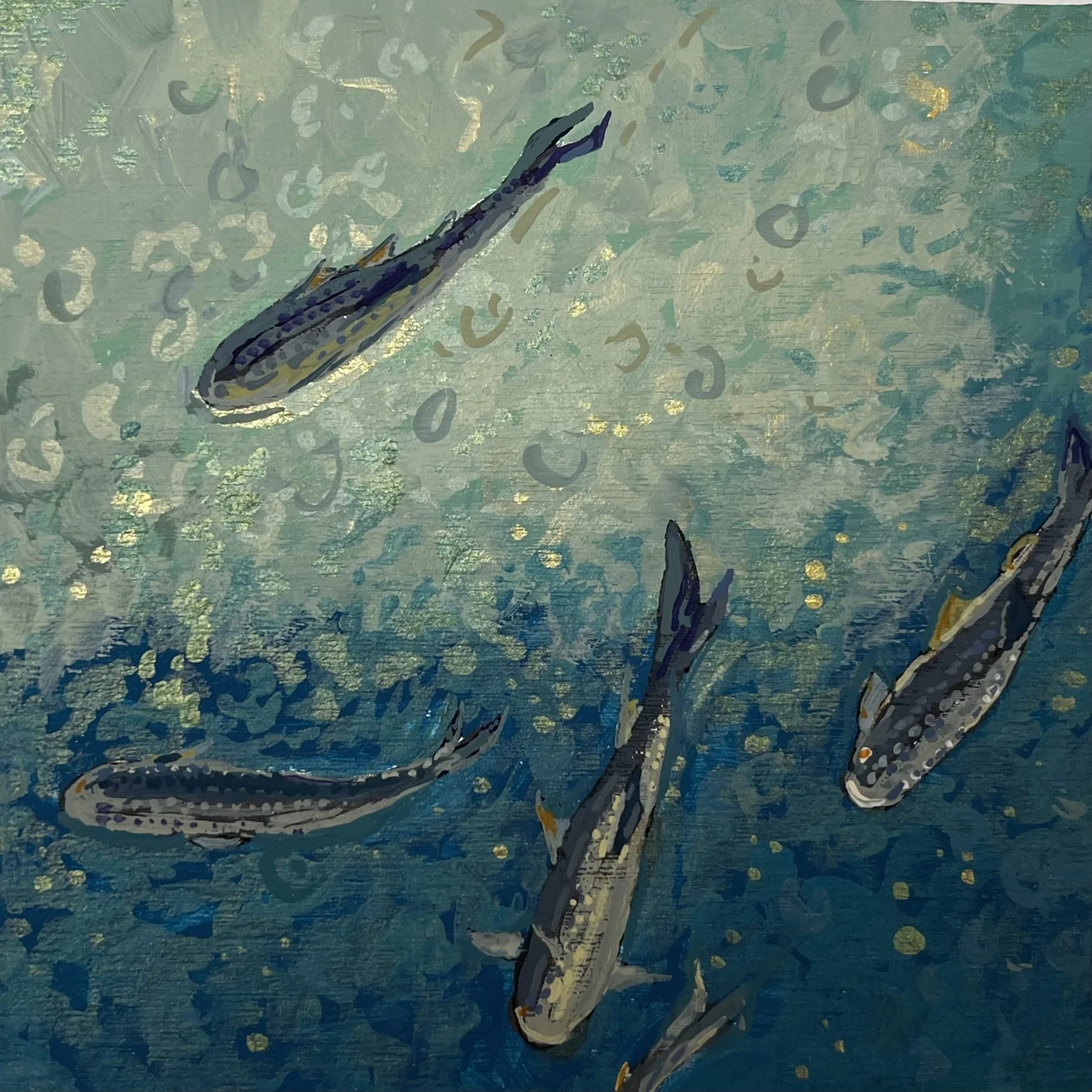 Fish - 4" x 4" (gouache on panel) - $175