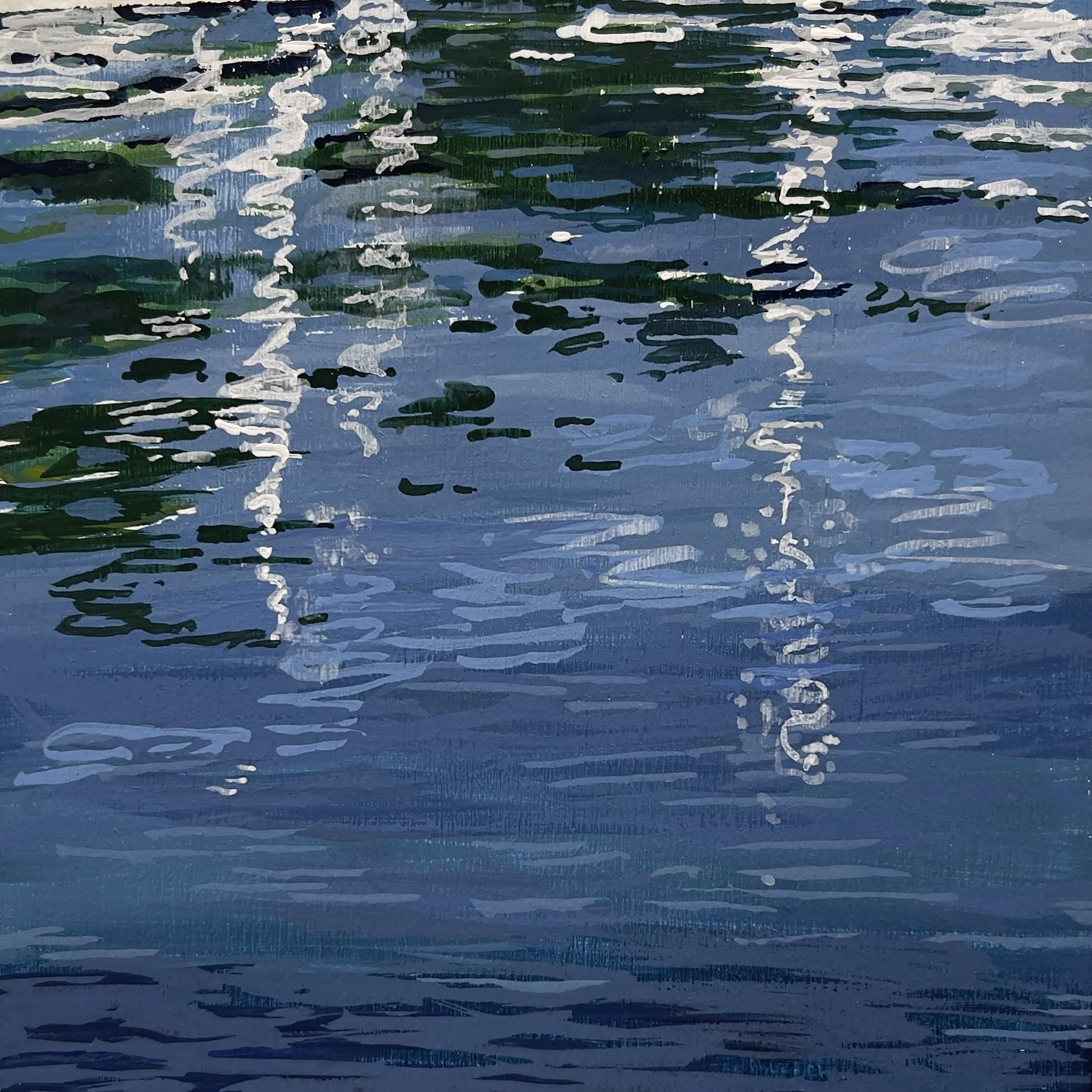 Harbor Reflections - 4" x 4"  (gouache on panel) - $150
