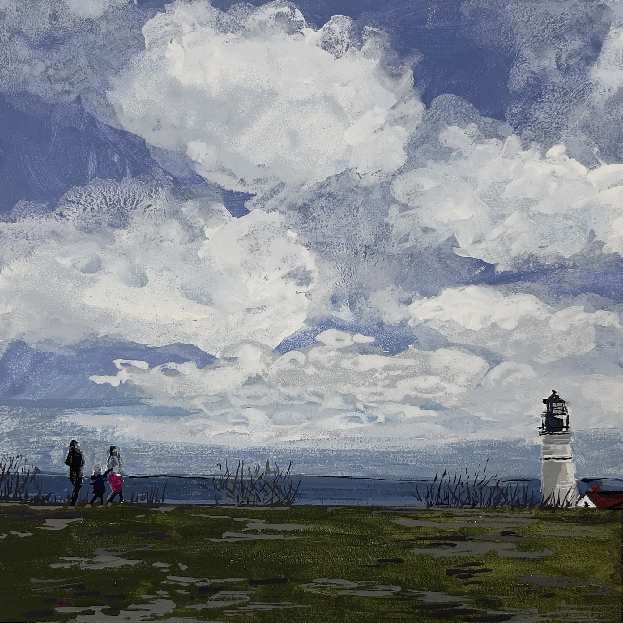Portland Head Light (Winter) - 6" x 6" (gouache on panel) - Private Collection 