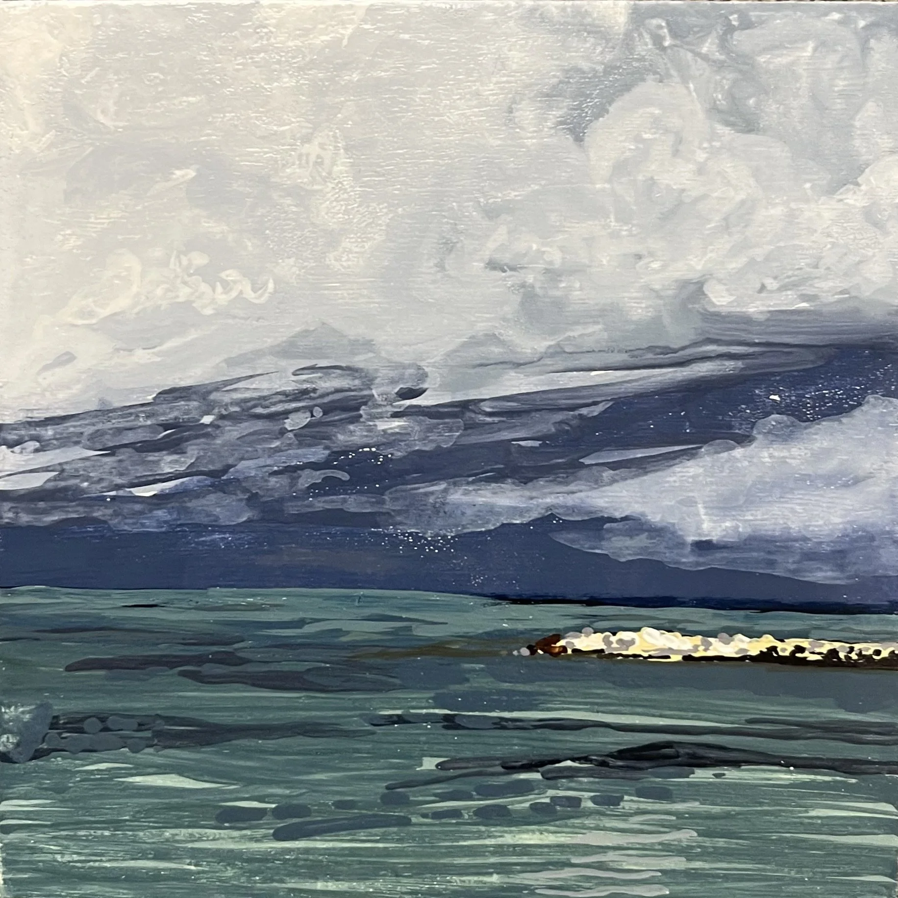 Thunderstorm Approaching Trapani - 4" x 4" - (gouache on panel) - $95