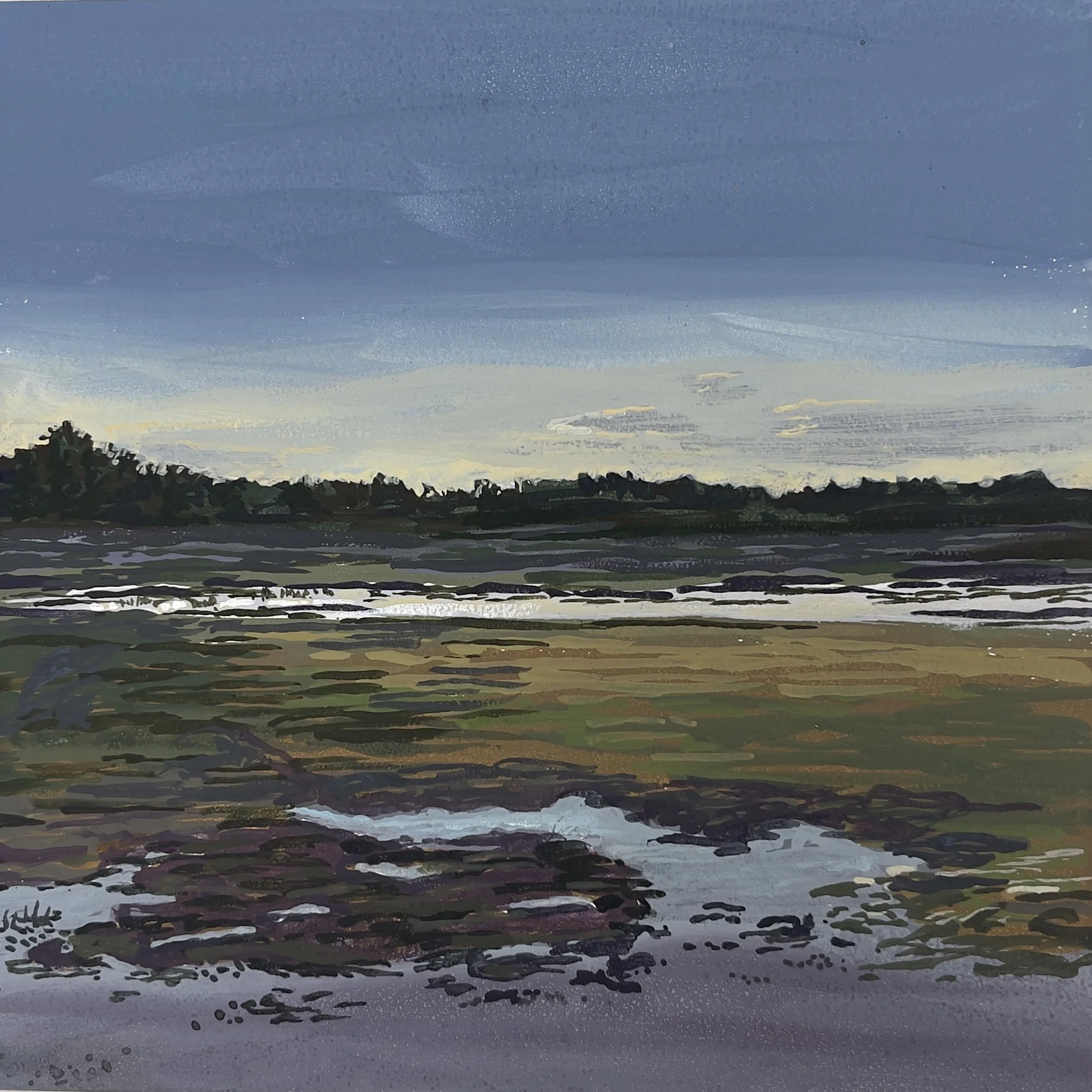 Northbound on the Tracks, Scarborough Marsh - 6" x 6" (gouache on panel) - $275 