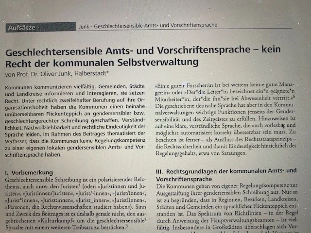 "Geschlechtersensible Amts- und Vorschriftensprache - kein Recht der kommunalen Selbstverwaltung" (DVBl 14/2023)