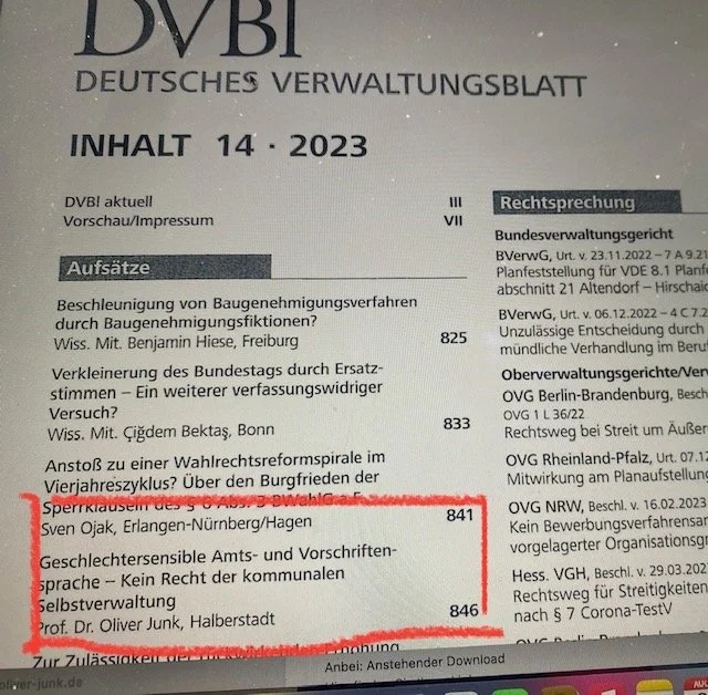 Beitrag in den Deutschen Verwaltungsblättern zur gendergerechten Sprache in Kommunalverwaltungen