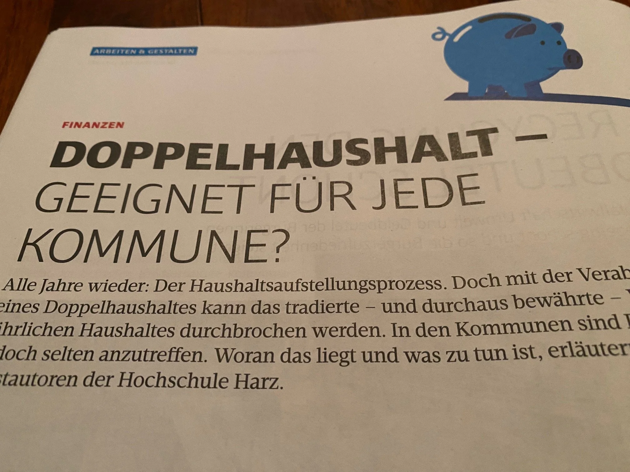Beitrag in Kommunal. 10/2023: "Doppelhaushalt - geeignet für jede Kommune?"