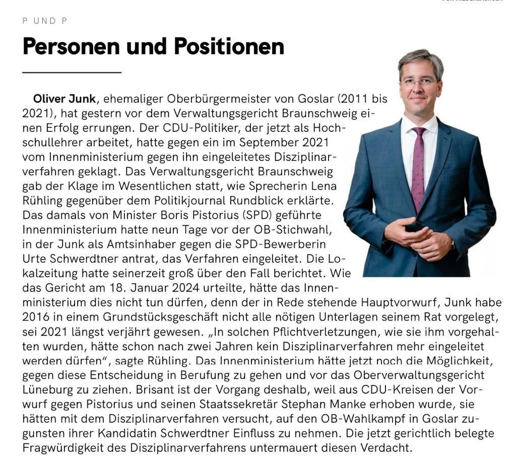 Einleitung des Disziplinarverfahrens vor der OB-Wahl auch rechtlich unzulässig