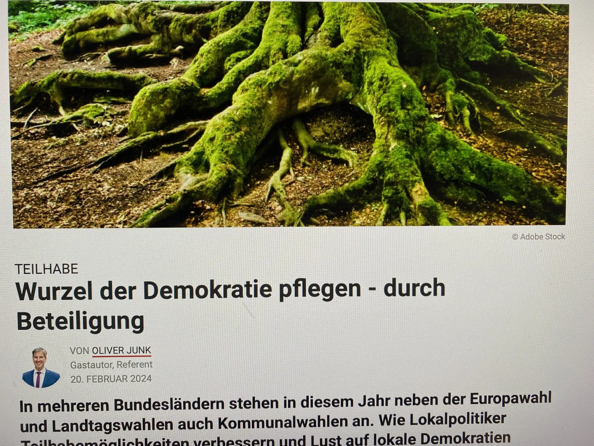 "Lust auf Demokratie machen" (Online-Beitrag, Februar 2024)