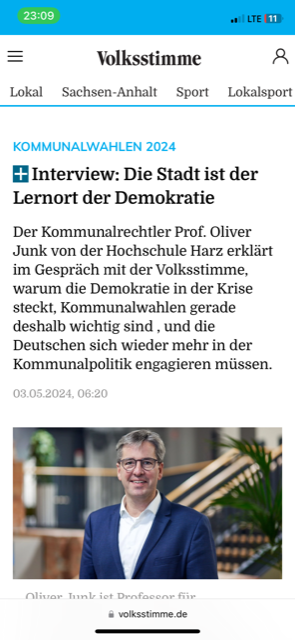 Interview Volksstimme (02.05.2024): "Die Stadt ist die Keimzelle der Demokratie"