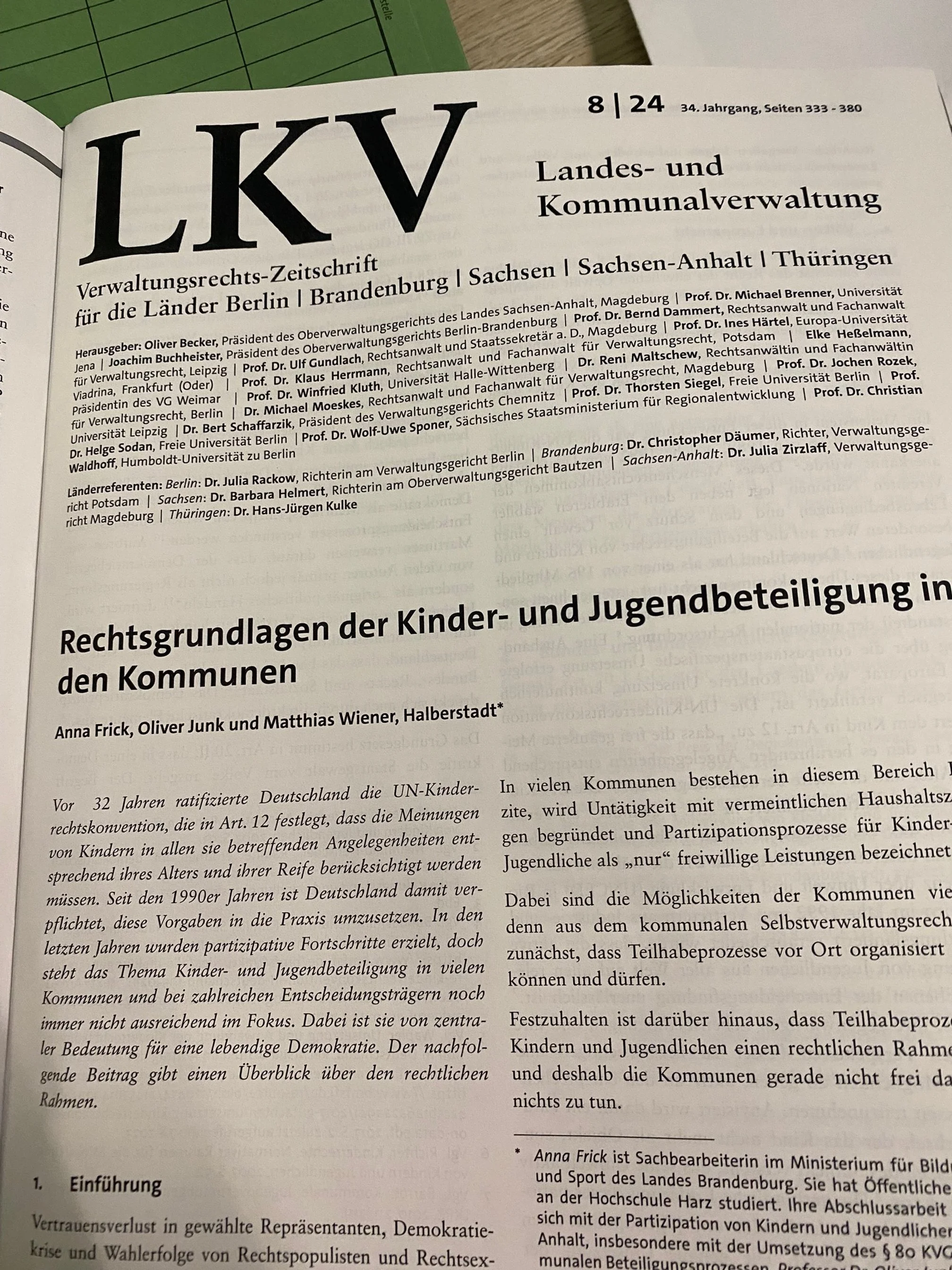 Rechtsgrundlagen der Kinder- und Jugendbeteiligung in den Kommunen