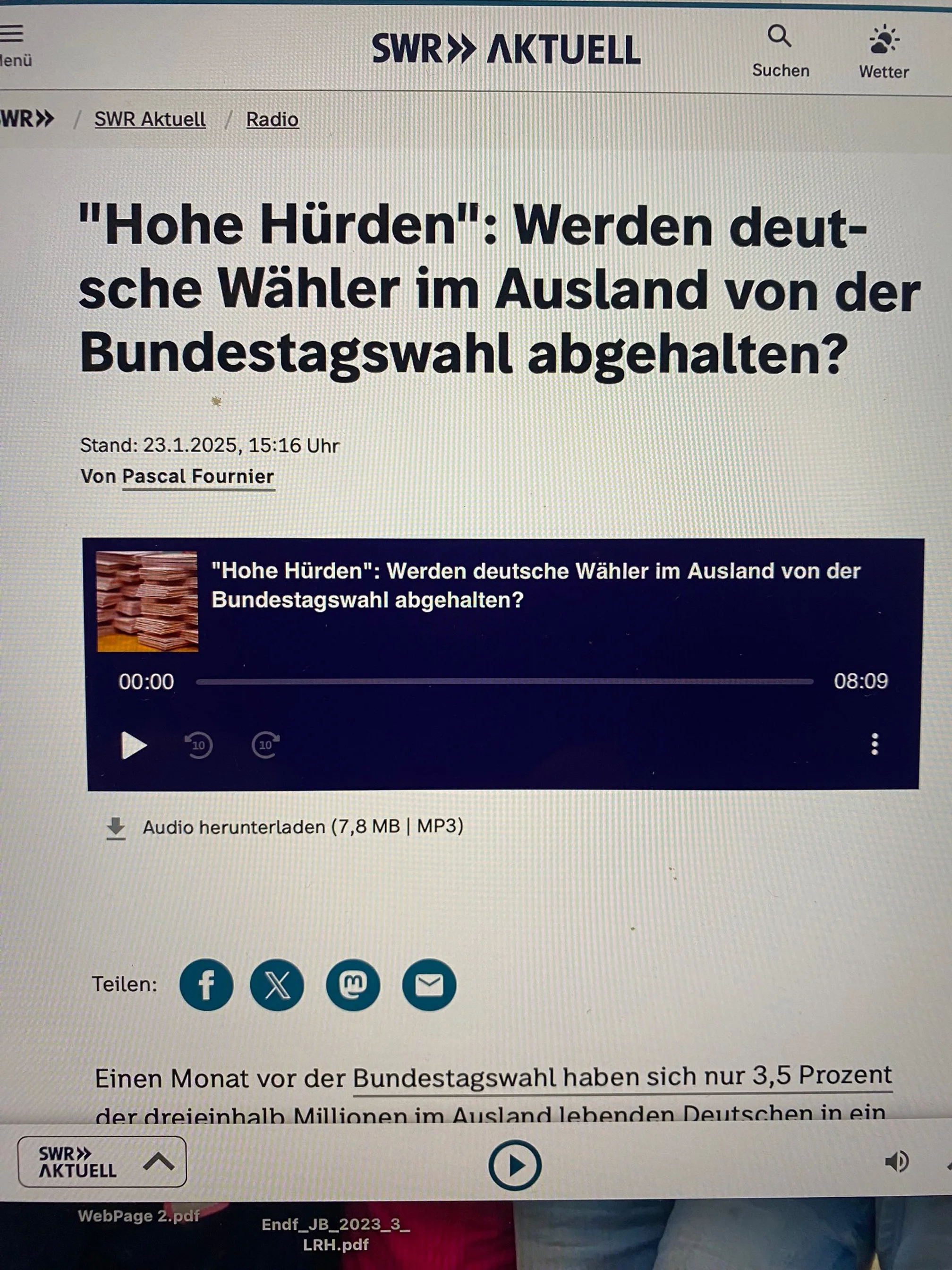 SWR-Interview zum Wahlrecht für Auslandsdeutsche