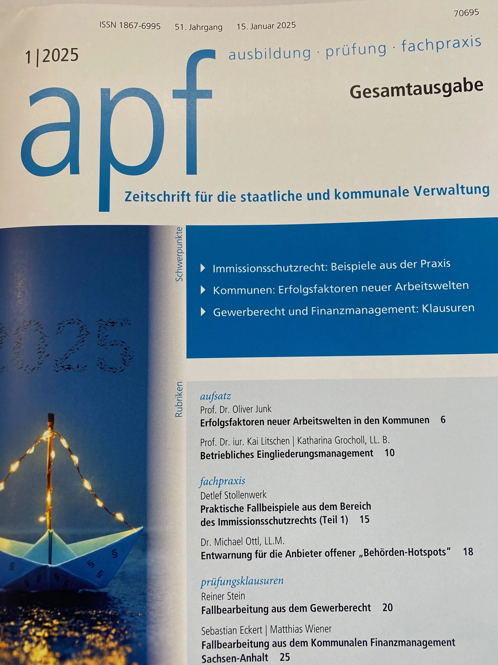 Beitrag in apf 1/2025 zu "Erfolgsfaktoren neuer Arbeitswelten in den Kommunen"