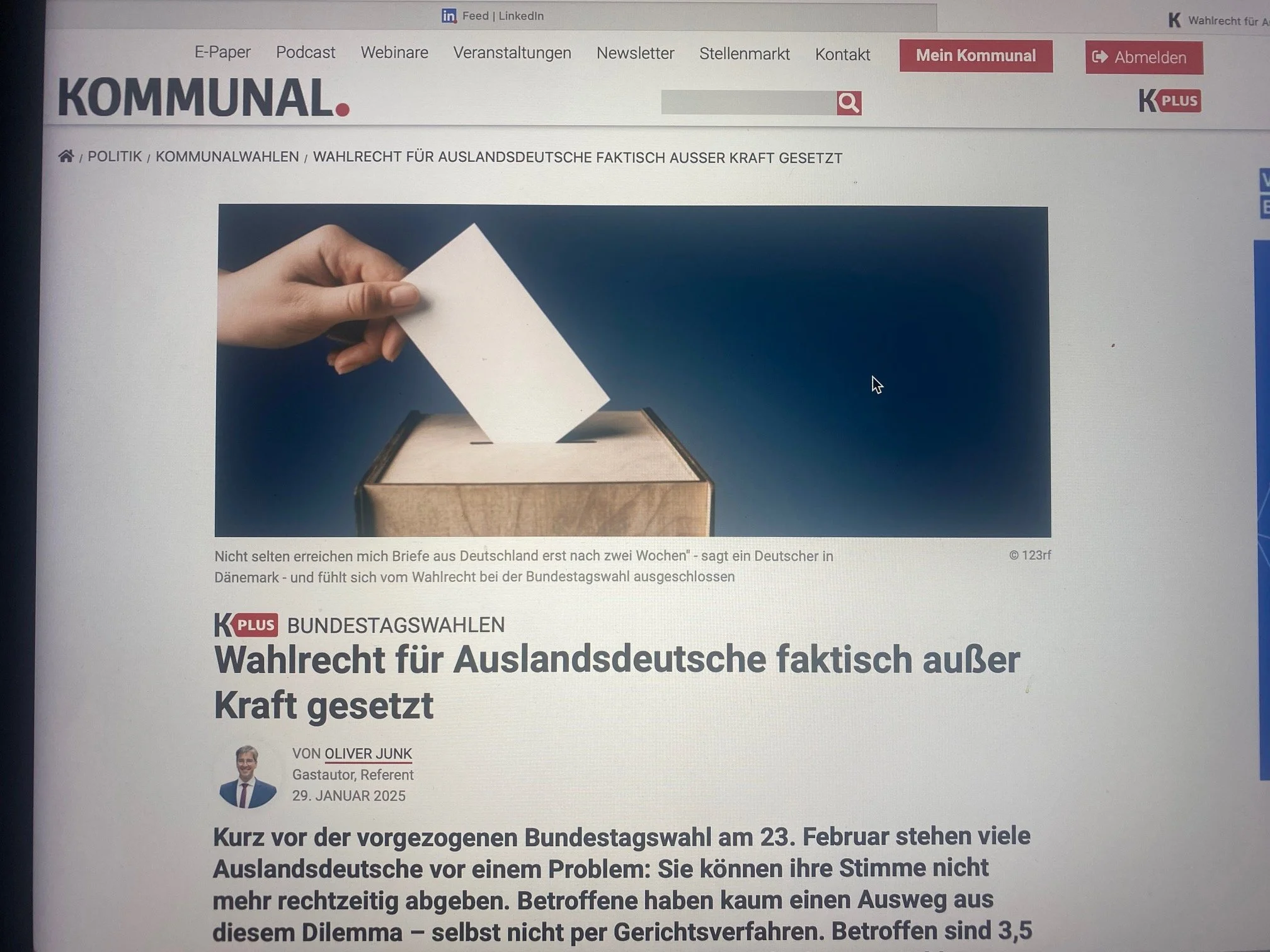 Gastbeitrag für Kommunal zum Wahlrecht für Auslandsdeutsche