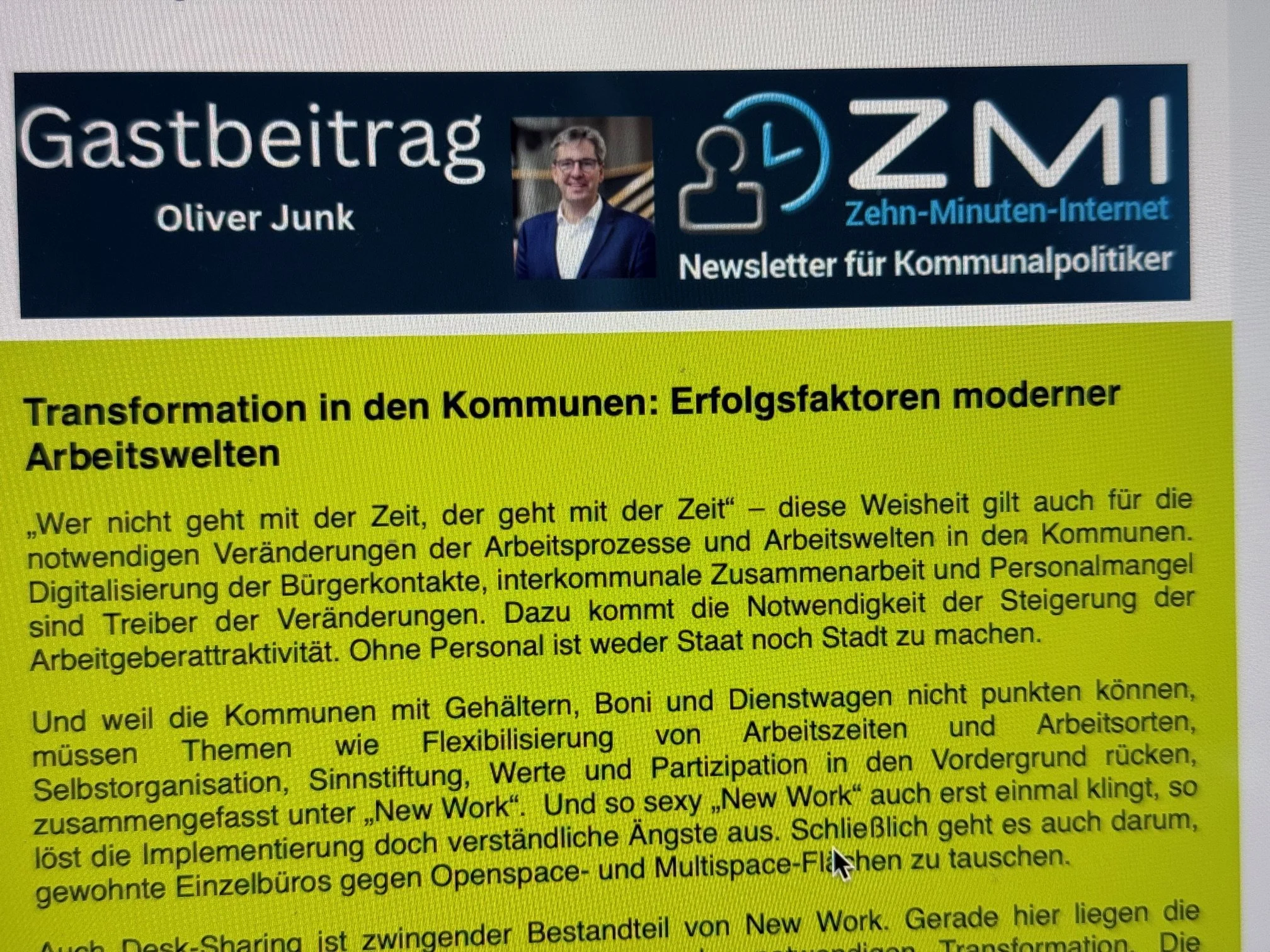 Gastbeitrag für ZMI zur den Erfolgsfaktoren neuer Arbeitswelten
