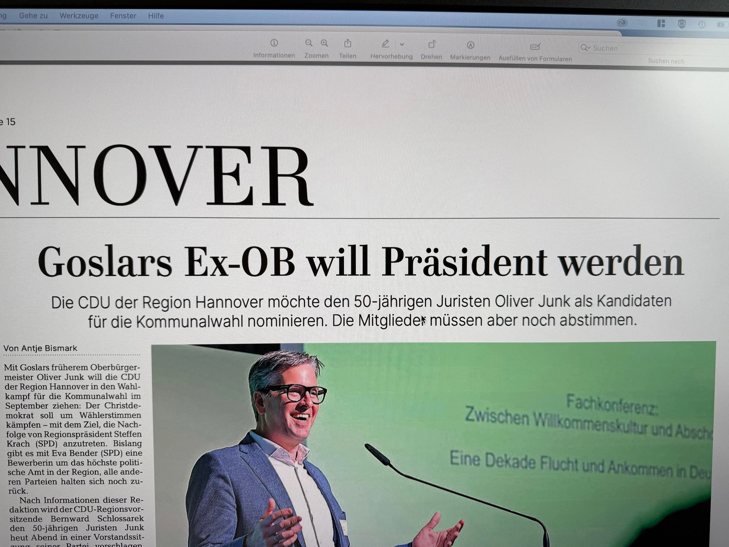 Nominierung für das Amt des Regionspräsidenten 