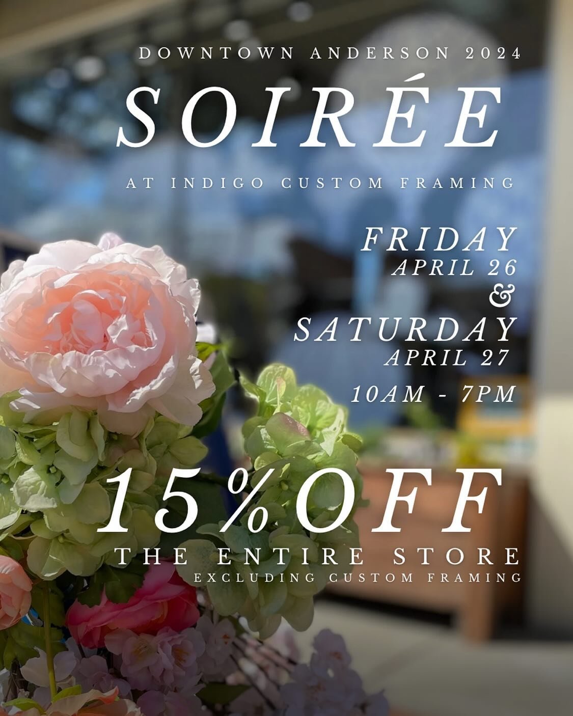 Can&rsquo;t wait to see everyone at the Soir&eacute;e! 
We are going to be open late Friday and Saturday! PLUS enjoy 15% off the entire store!

AND you can still vote for our window through Friday!

@downtownanderson @visitandersonsc 

#indigocustomf