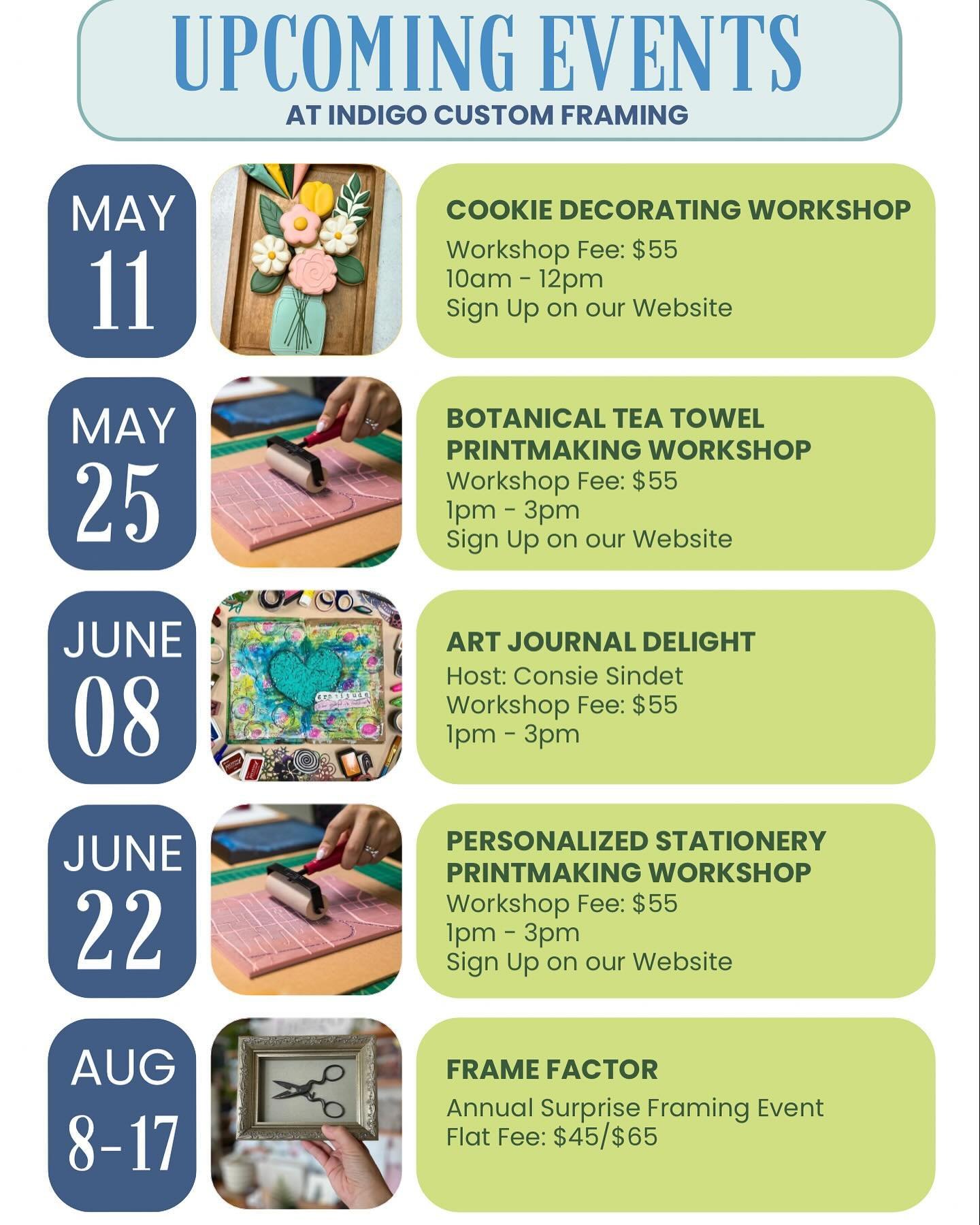 We&rsquo;ve updated our upcoming events! You can find all of the signup info on our website under the calendar and workshops tab! Comment and tell us what you&rsquo;re most excited about!!

#indigocustomframing #artisanmarket #upcomingevents #anderso