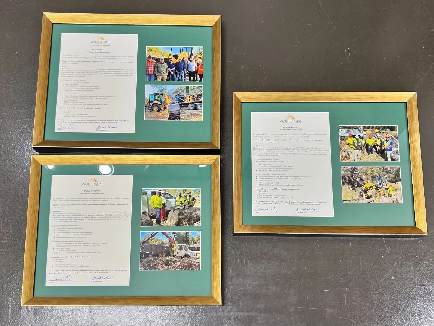 As we reflect on the past year after Hurricane Helene, we are grateful for communities that show up for each other in times of need. 

These frames display the hard work of  @cityofanderson and our mutual aid partners of @mountpleasantgov, @rockhillp