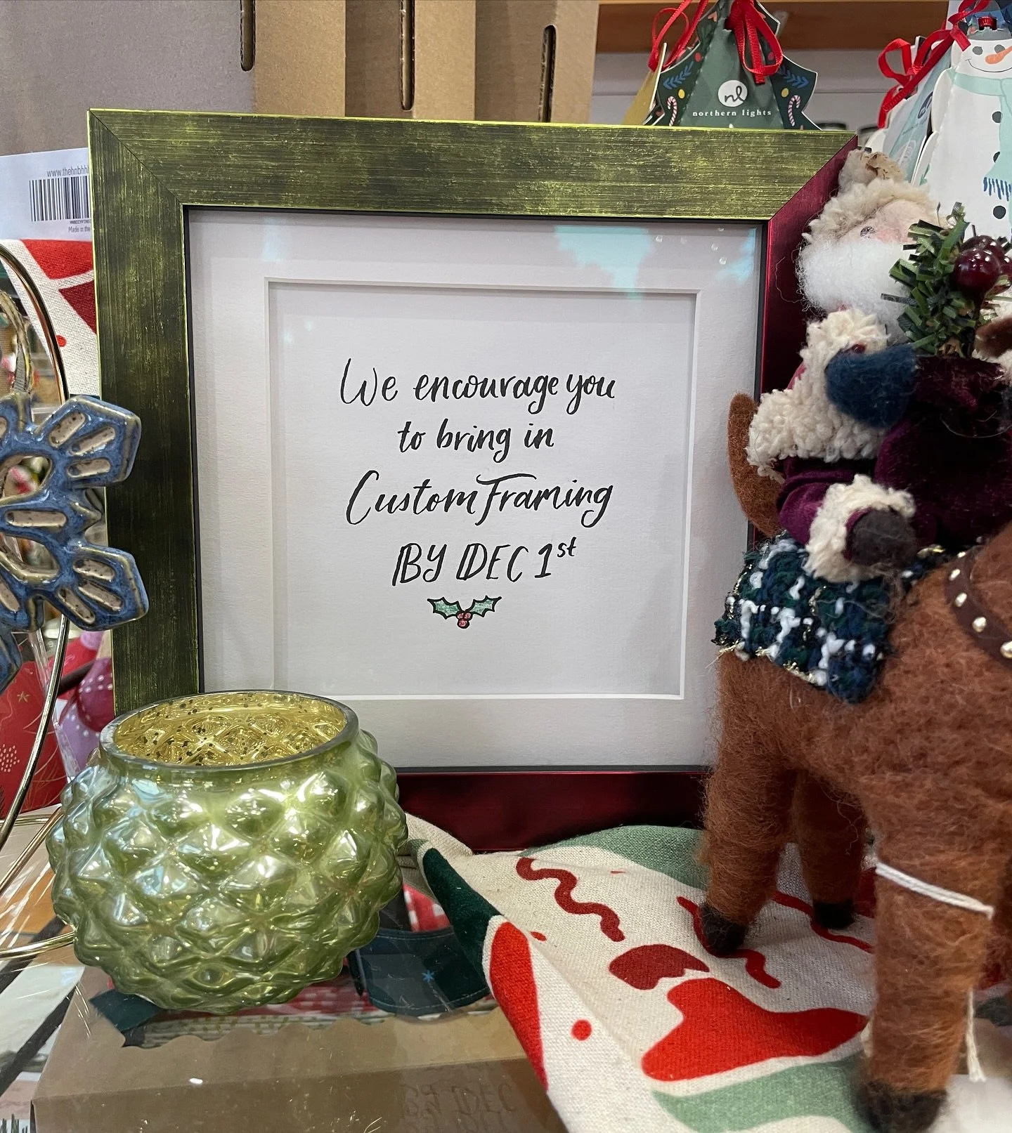 Our deadline for Christmas Framing is December 1st!
Bring in those items you need framed by Christmas by the first of December to ensure we can finish your project before the big day!

#indigocustomframing #artisanmarket #customframing #christmasfram