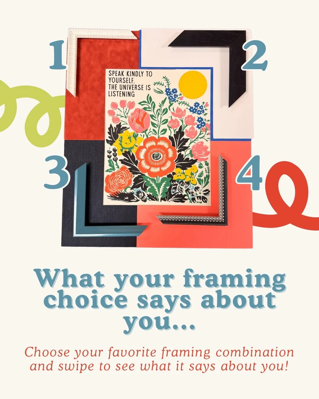 What does your favorite framing choice say about you?! Let us know which frame you chose! 😉👀✨

Aren&rsquo;t all of these options just lovely with this @realfunwow print? 

#indigocustomframing #artisanmarket #andersonsc #seeshockcity
