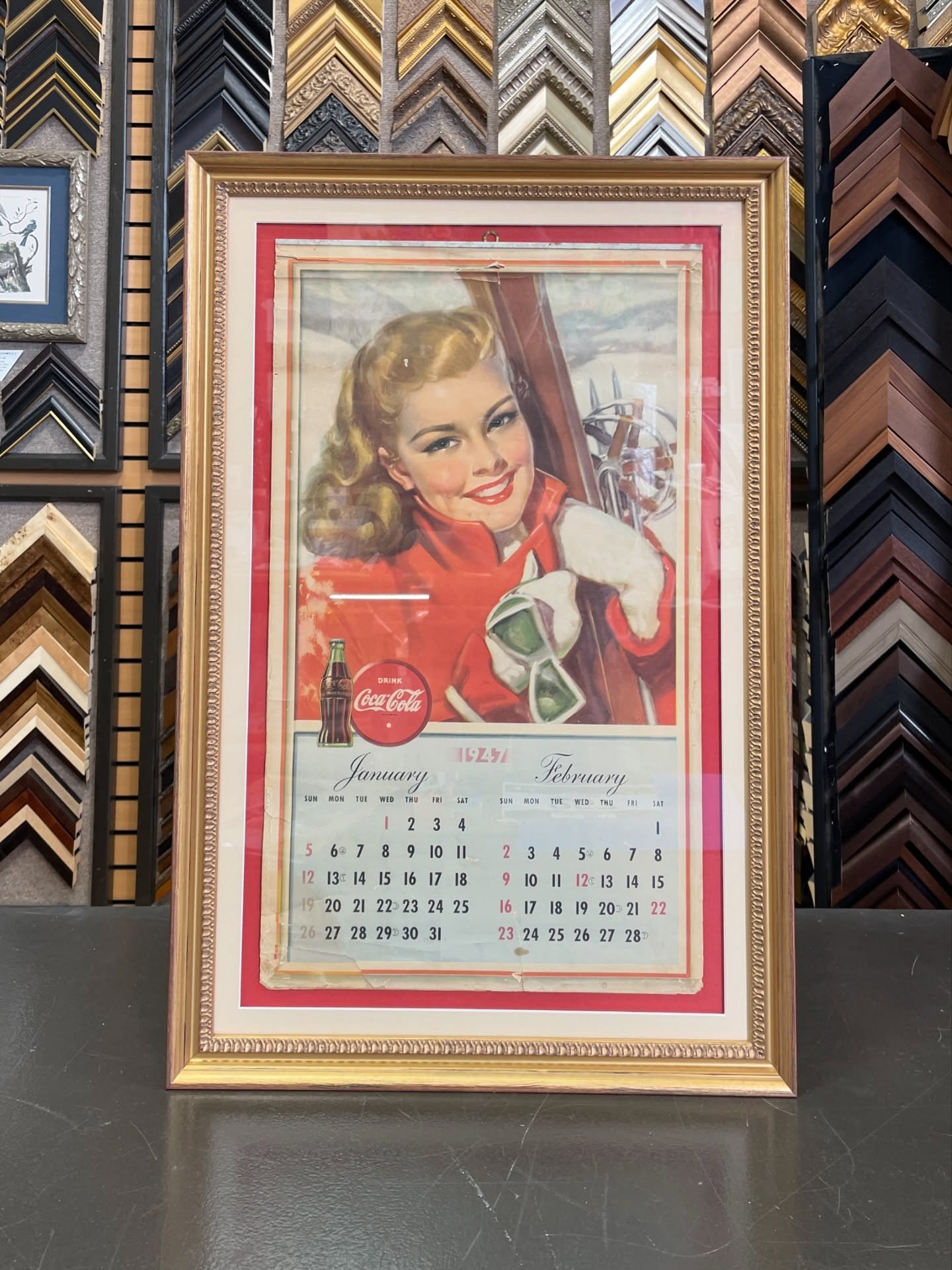 We&rsquo;ve had the honor to frame 2 vintage calendars for different customers recently. Check out these cool pieces of history from 1947 and 1931! We decided to float both calendars to preserve the metal hooks at the top and showcase their worn edge