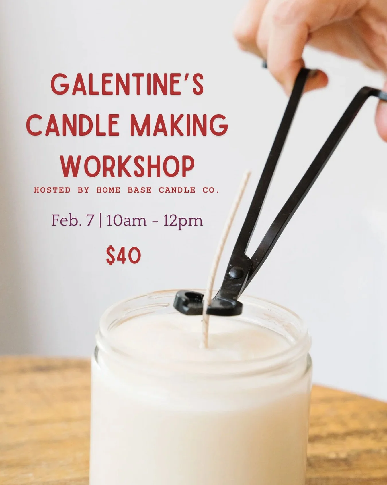 We have our first class of the year on the calendar! Join us on Saturday, February 7th for a fun Galentine&rsquo;s candle making workshop with @the_home_base and create your very own 100% soy wax candle using nontoxic fragrances. Bring your girlfrien