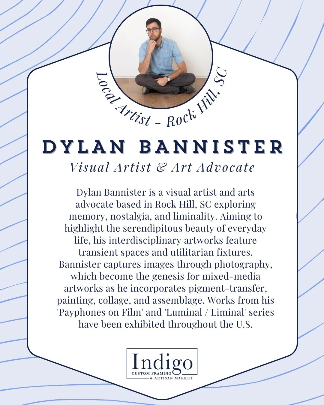 Everyone say hello to our newest Indigo artist, Dylan Bannister! We&rsquo;re so excited to have Dylan&rsquo;s art in our store! Can&rsquo;t wait for you to see them in person! 

#localart #shoplocal #indigocustomframing #downtownandersonsc #visualart