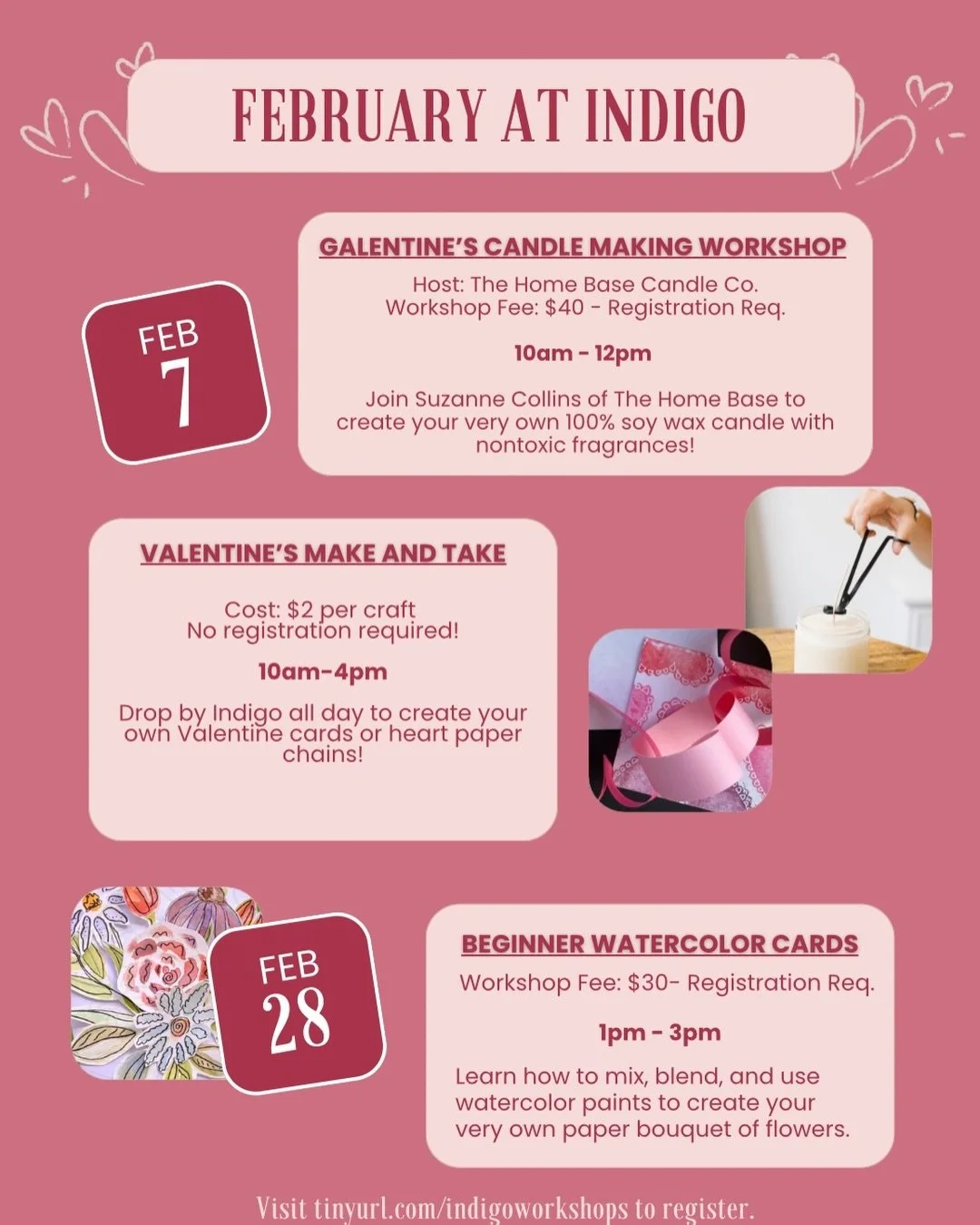 Come create with us in February! We&rsquo;re making candles with @the_home_base this Saturday, and we&rsquo;ll have our Valentine card make and take all day too! Registration for the candlemaking workshop closes on Thursday and there is no registrati