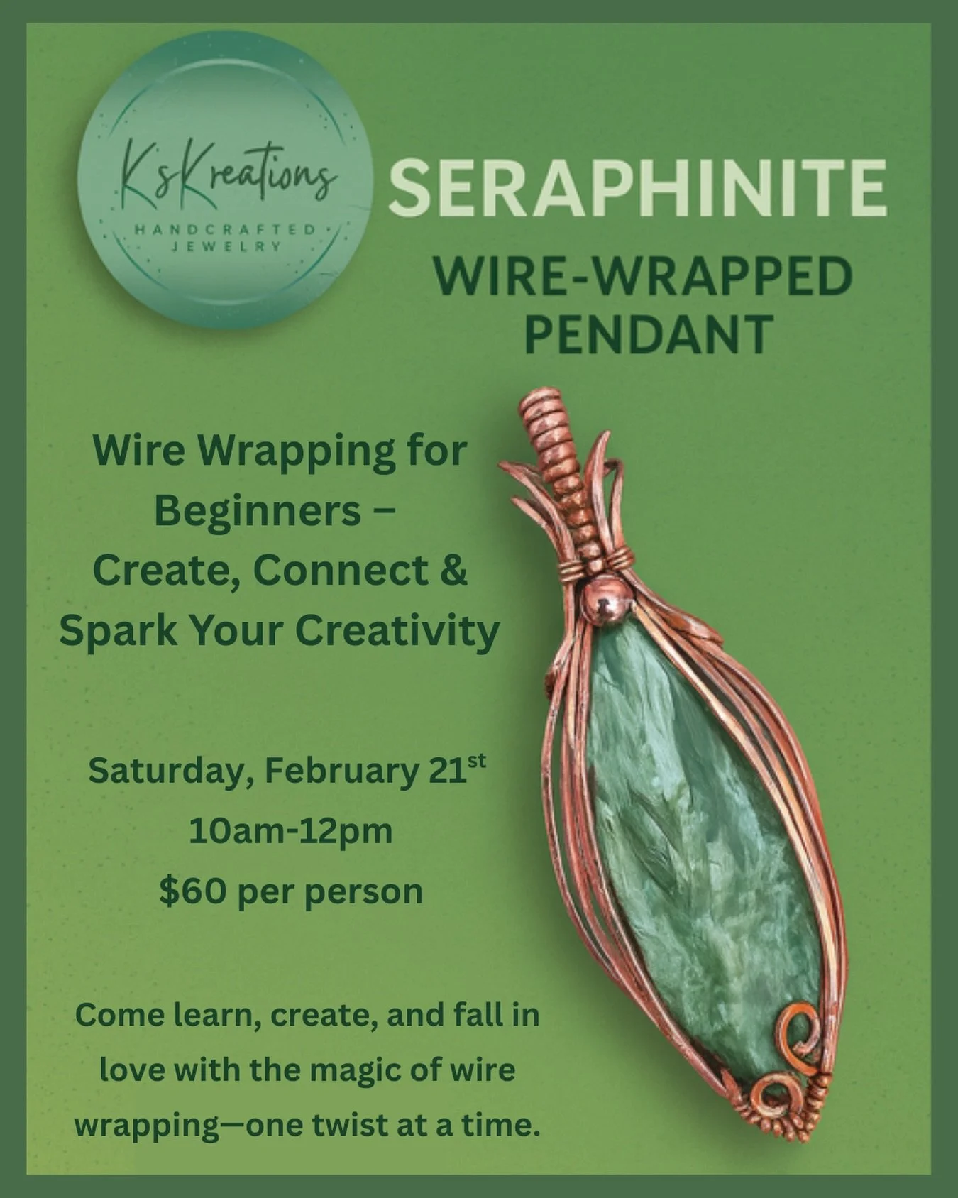 We have one more workshop for you in February! Discover the art of wire wrapping in this hands-on beginner-friendly class designed to turn curiosity into confidence. Whether you&rsquo;re brand new to jewelry making or simply eager to learn a new crea