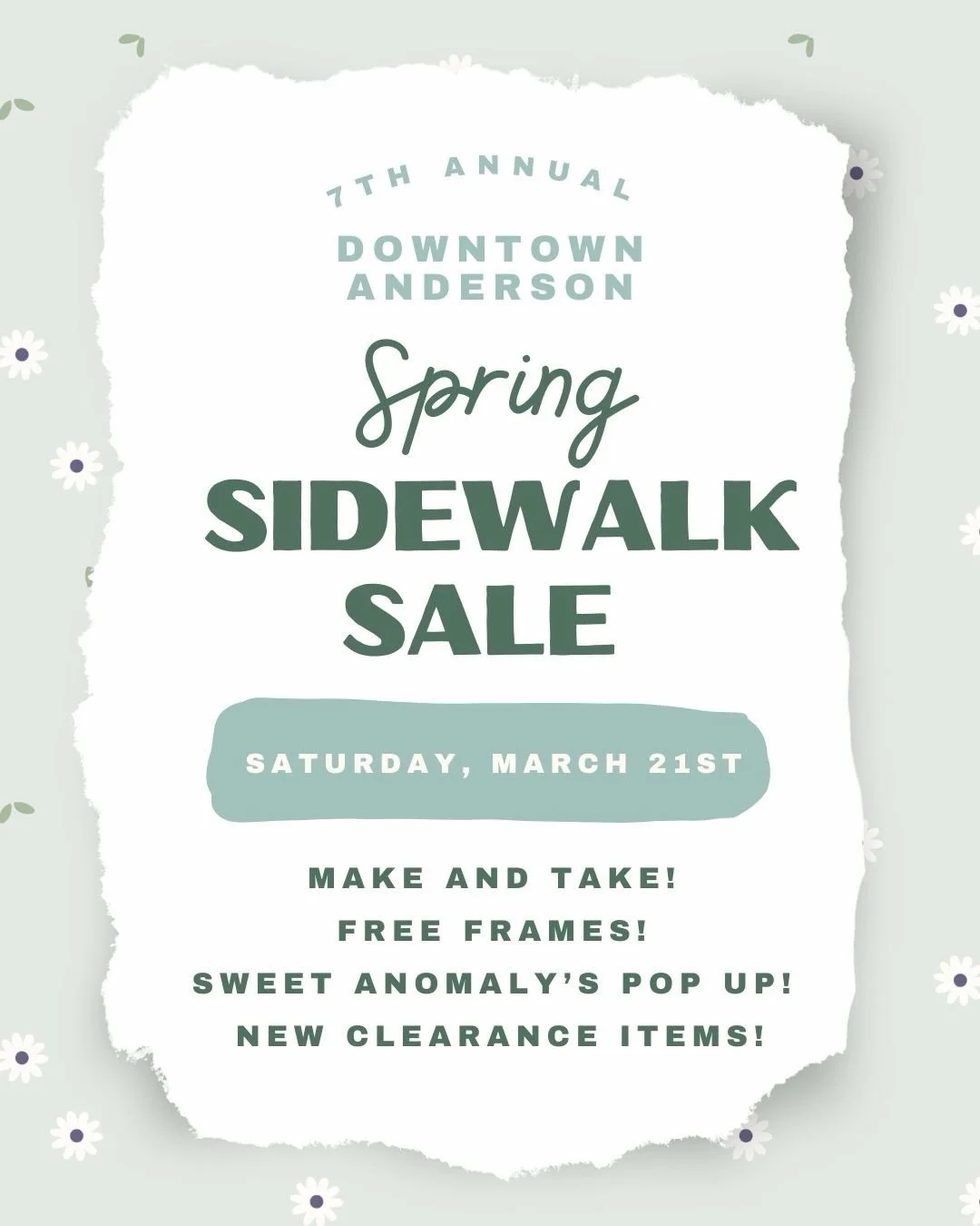 We&rsquo;ll see you this Saturday for the 7th Annual Downtown Anderson Spring Sidewalk Sale! Stop by for new markdowns around the store, a keychain/bag charm make and take, @sweetanomalys cake pop up, and free frames! 

Oh, and we&rsquo;re pulling ou