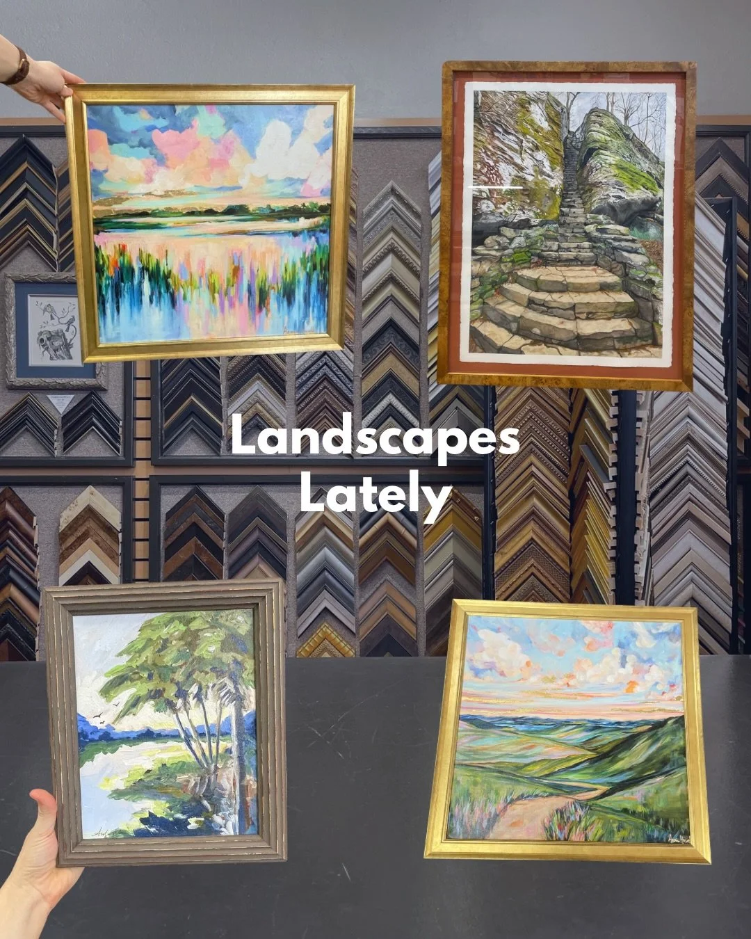 We had so much fun bringing these landscapes to life!🌄✨
It was an honor to frame these pieces that hold so much beauty, each telling their own story! 

#indigocustomframing #downtownanderson #framing