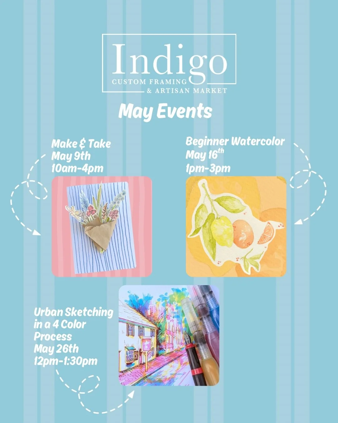 We can&rsquo;t believe May is here! Will you create with us this month?

#indigocustomframing #morethanaframeshop #creativeworkshops #downtownandersonsc