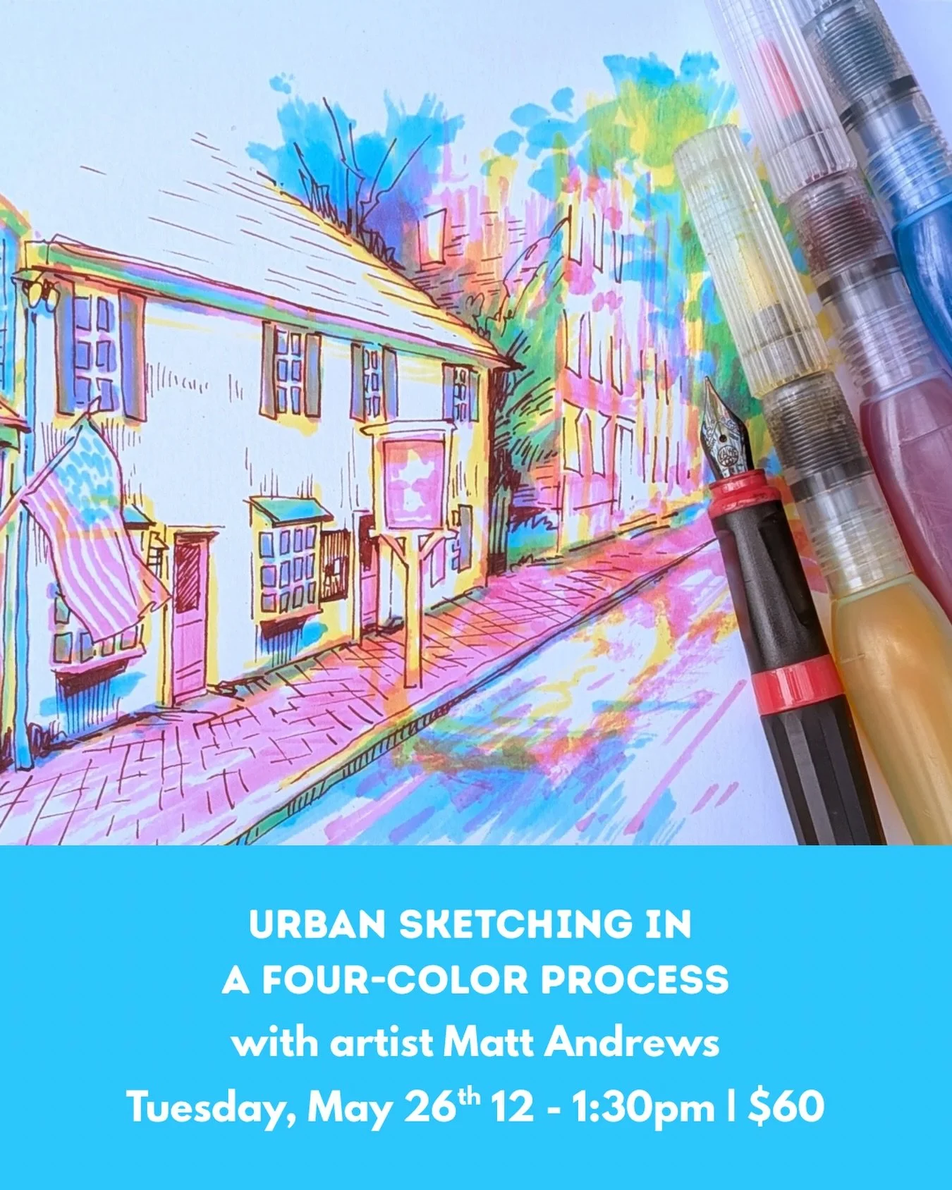 Join us for a lunch break workshop where Matt Andrew&rsquo;s is teaching us Urban Sketching in a Four-Color Process!🖌️🎨✍️

#workshop #indigocustomframing #downtownanderson