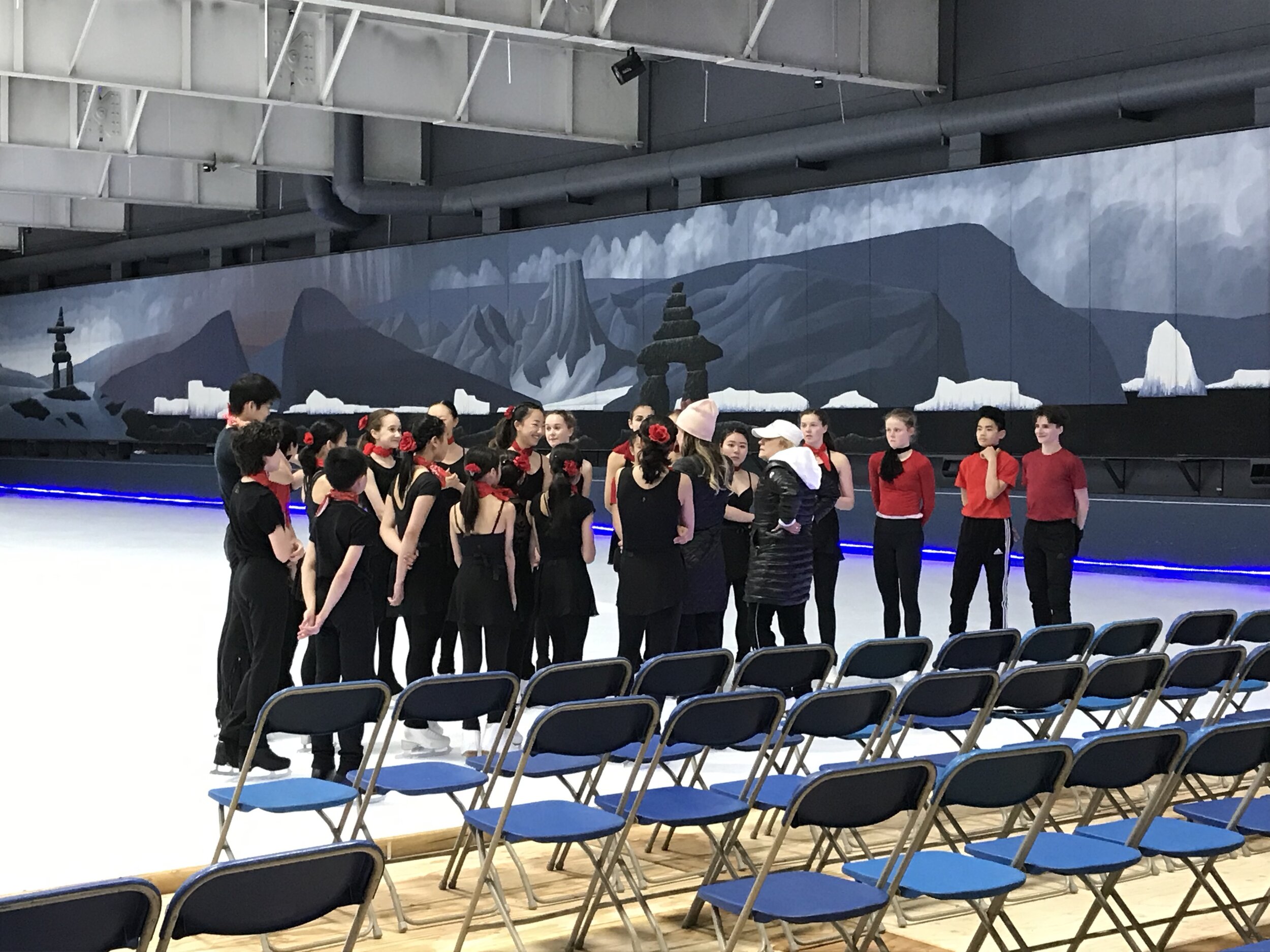  Joanne and Jill working with the Sr A/Advanced Ensemble group during the 2019 Champs Ice Gala 