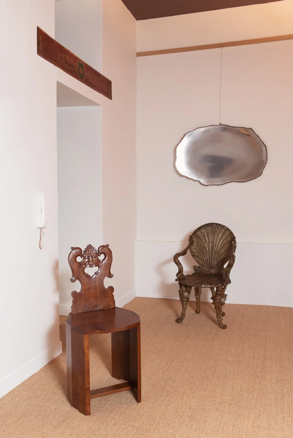 Fauteuil de grotte, bois argenté et doré